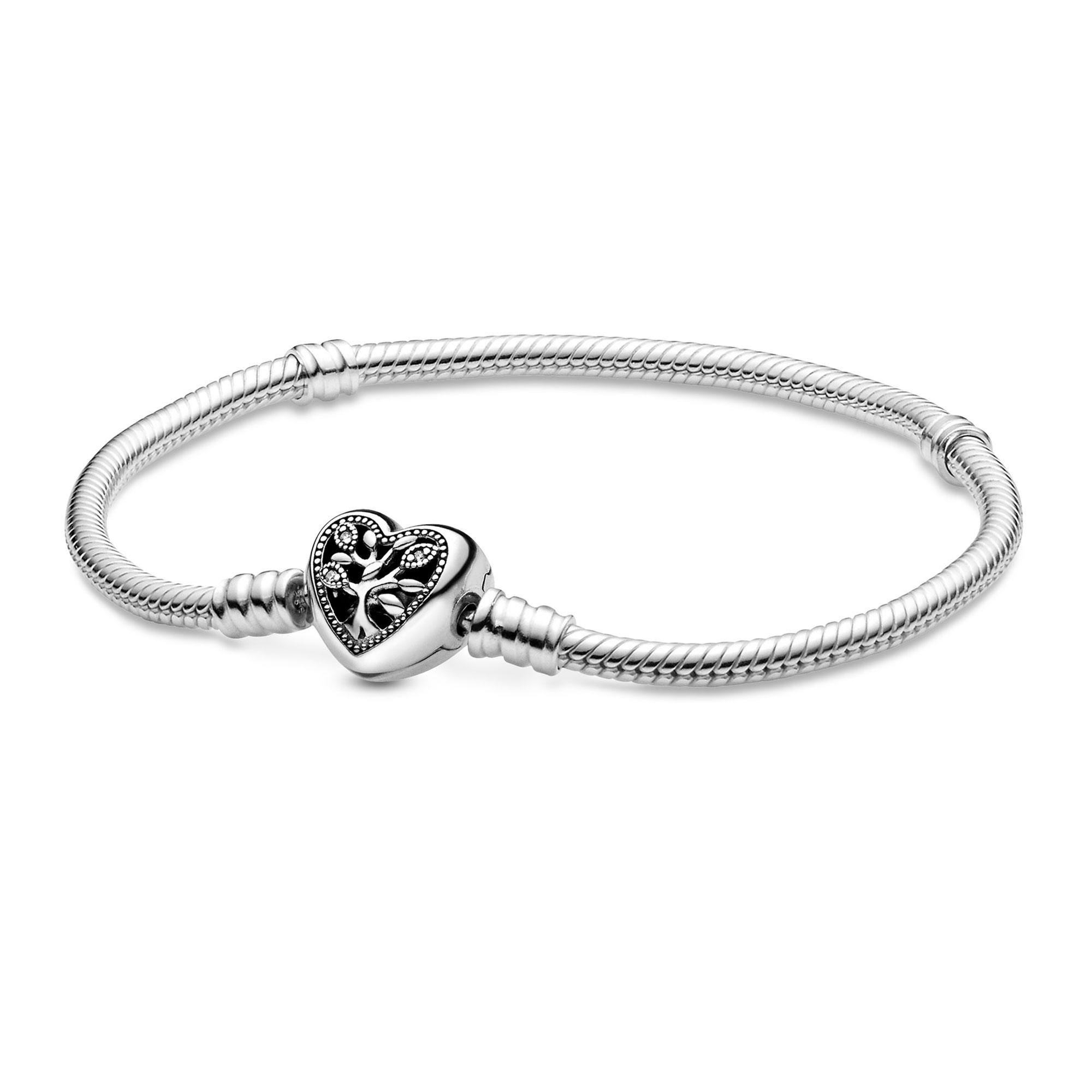 Pandora Moments Family Tree Heart Clasp Snake Chain Bracelet - 7.1inches