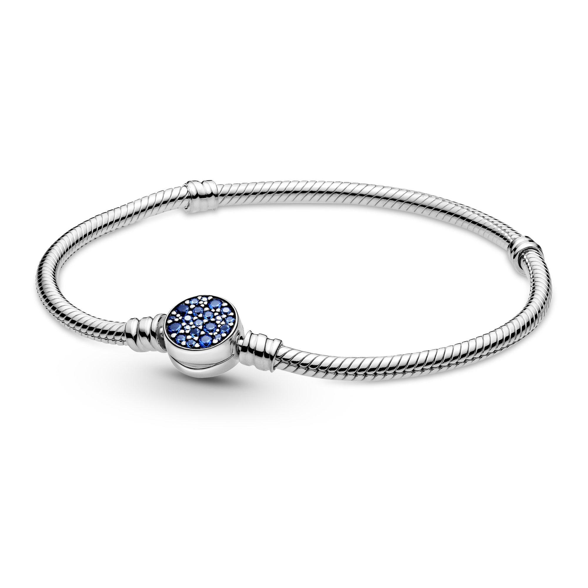 Pandora Moments Sparkling Blue Disc Clasp Snake Chain Bracelet - 