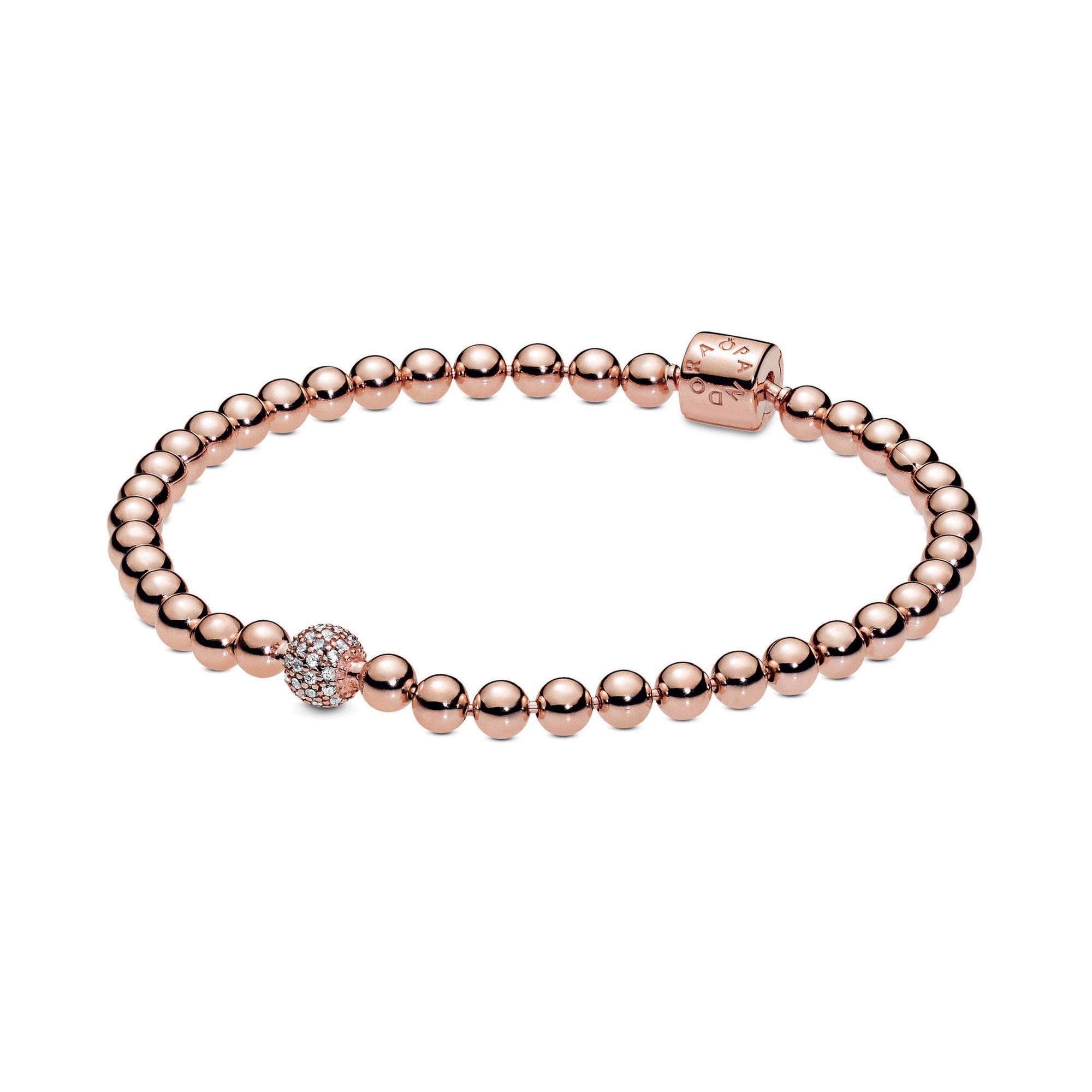 Pandora Beads & Pave Bracelet, Rose Gold-Plated - 6.7inches