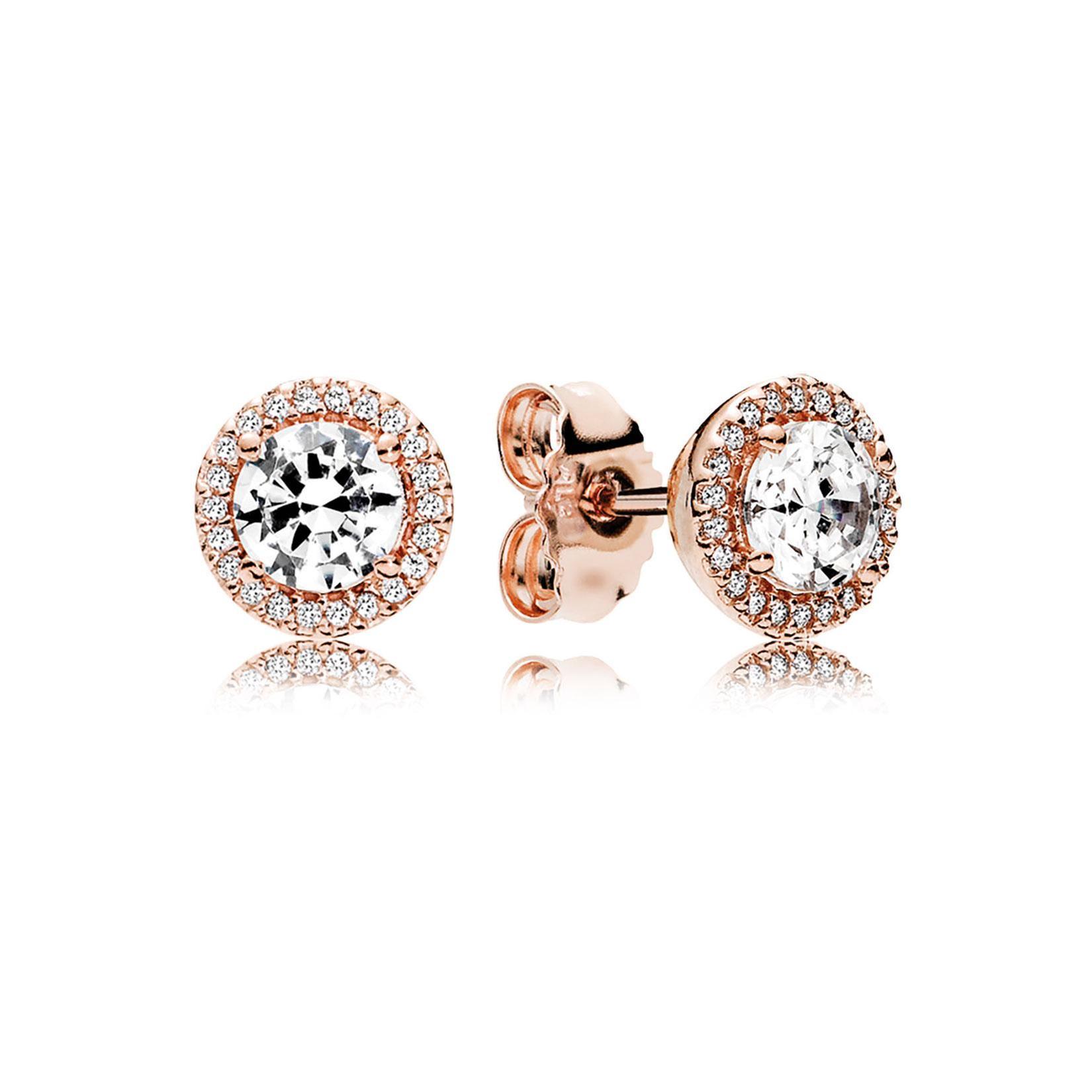 Pandora Classic Elegance Stud Earrings, Clear Cubic Zirconia, Rose Gold-Plated