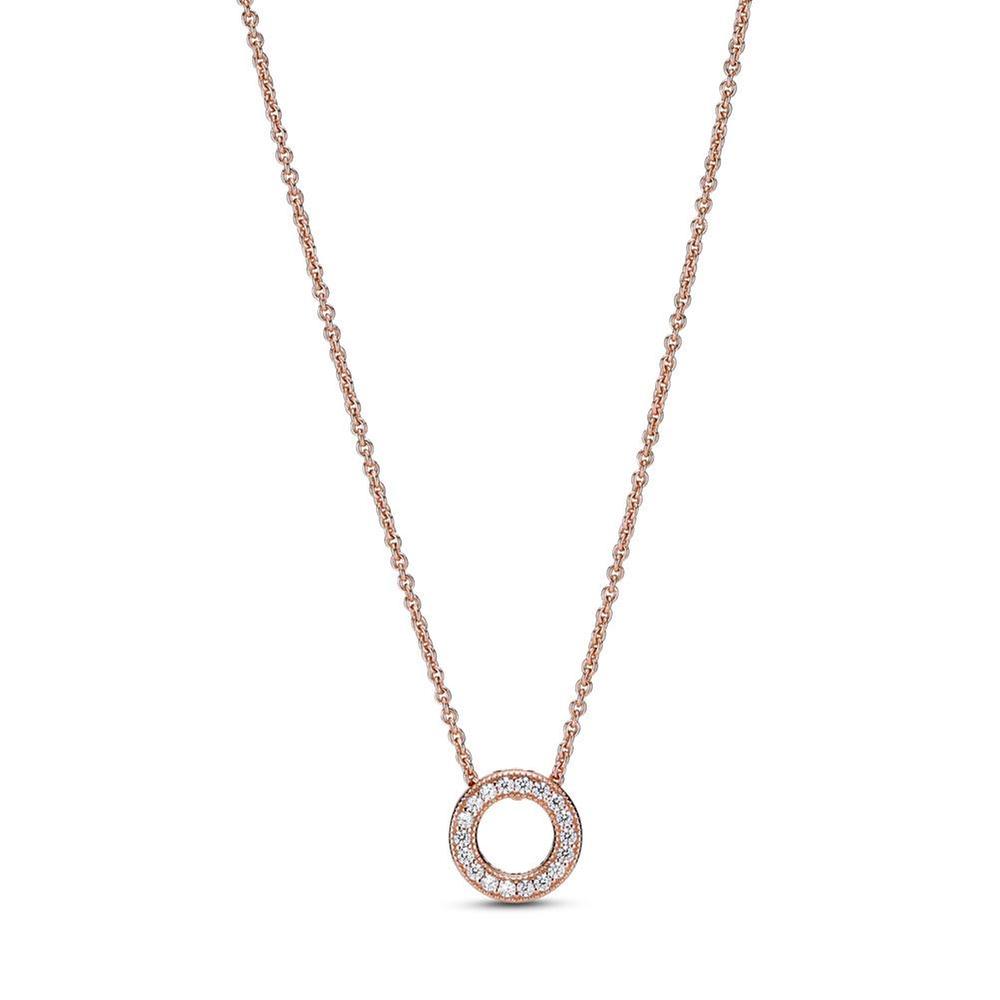 Pandora Logo Pave Circle Collier Necklace, Rose Gold-Plated