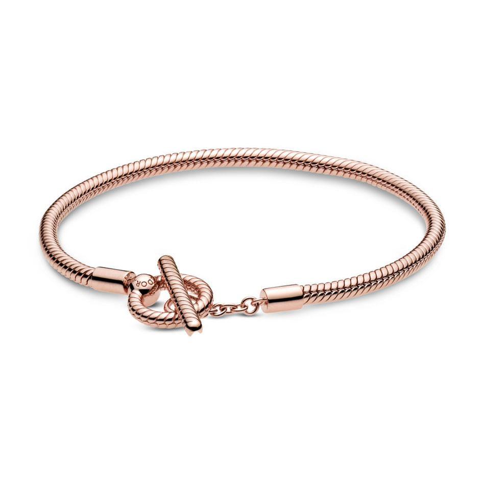 Pandora Pandora Moments T-Bar Snake Chain Bracelet, Rose Gold-Pla