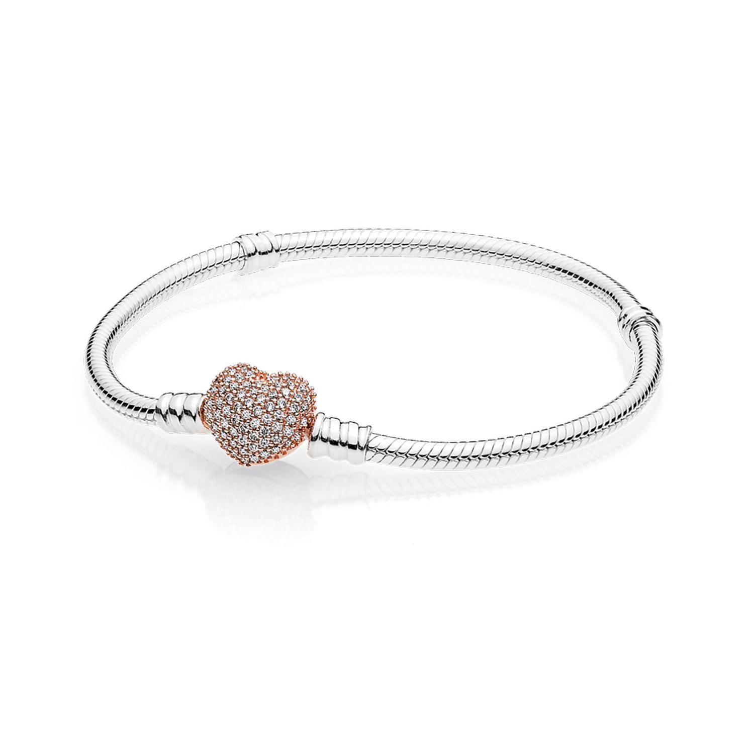 Pandora Pave Heart Clasp Bracelet, Rose Gold-Plated - 8.3inches