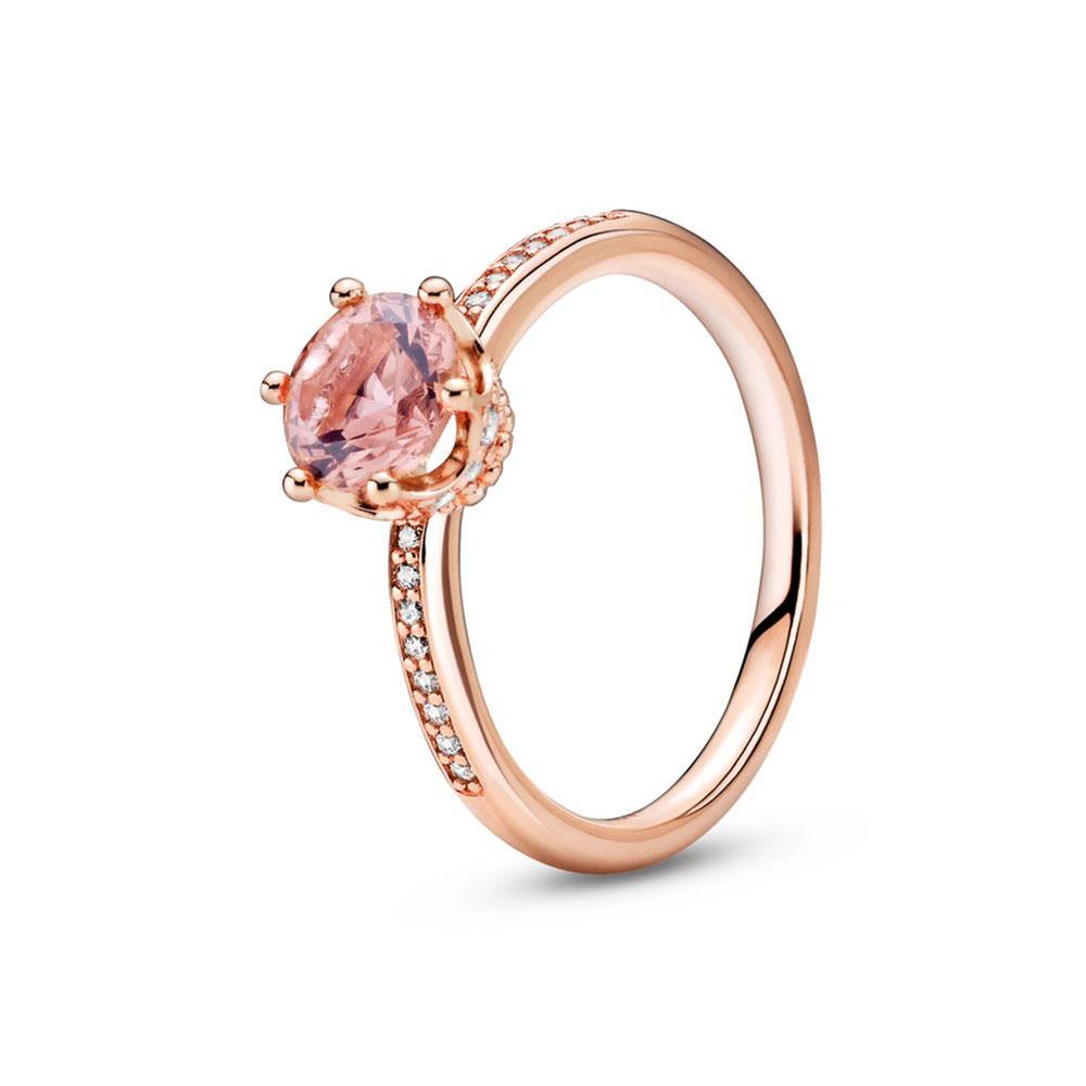 Pandora Pink Sparkling Crown Solitaire Ring, Rose Gold-Plated - Size 4.5