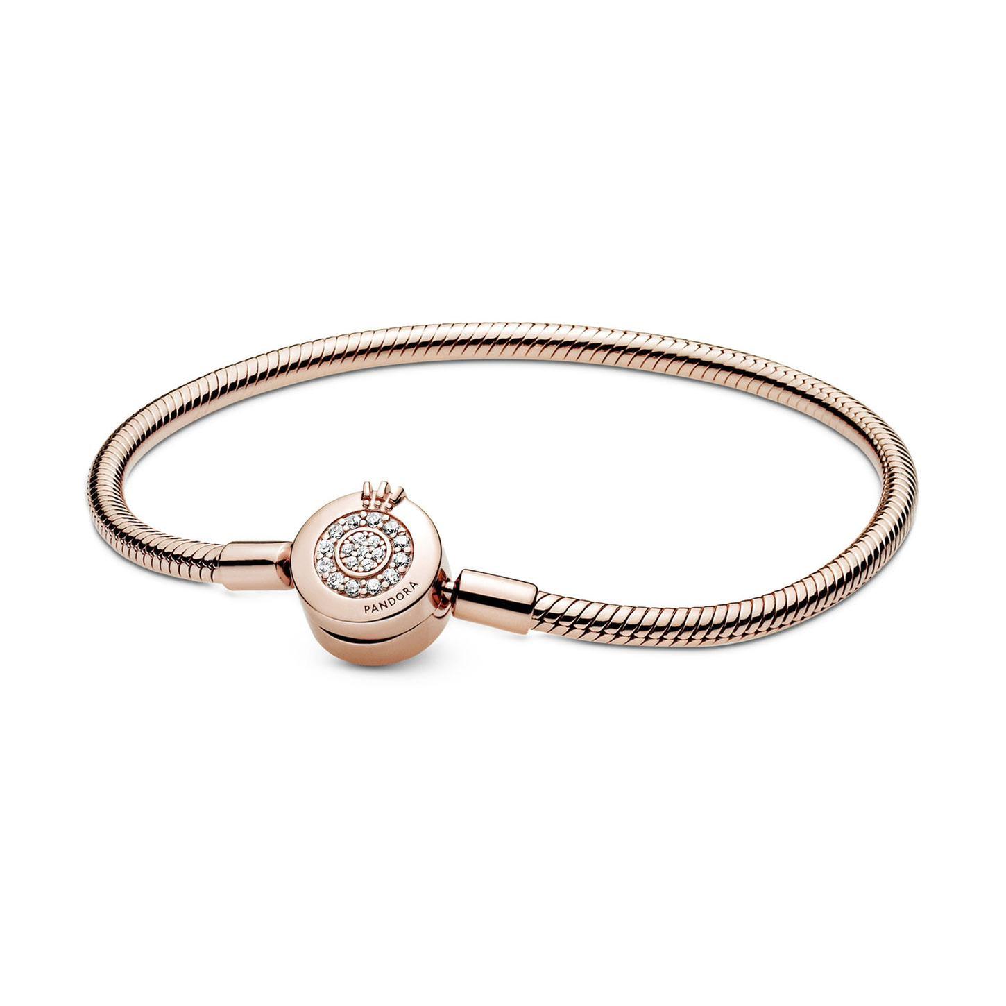 Pandora Sparkling Crown O Snake Chain Bracelet, Rose Gold-Plated 