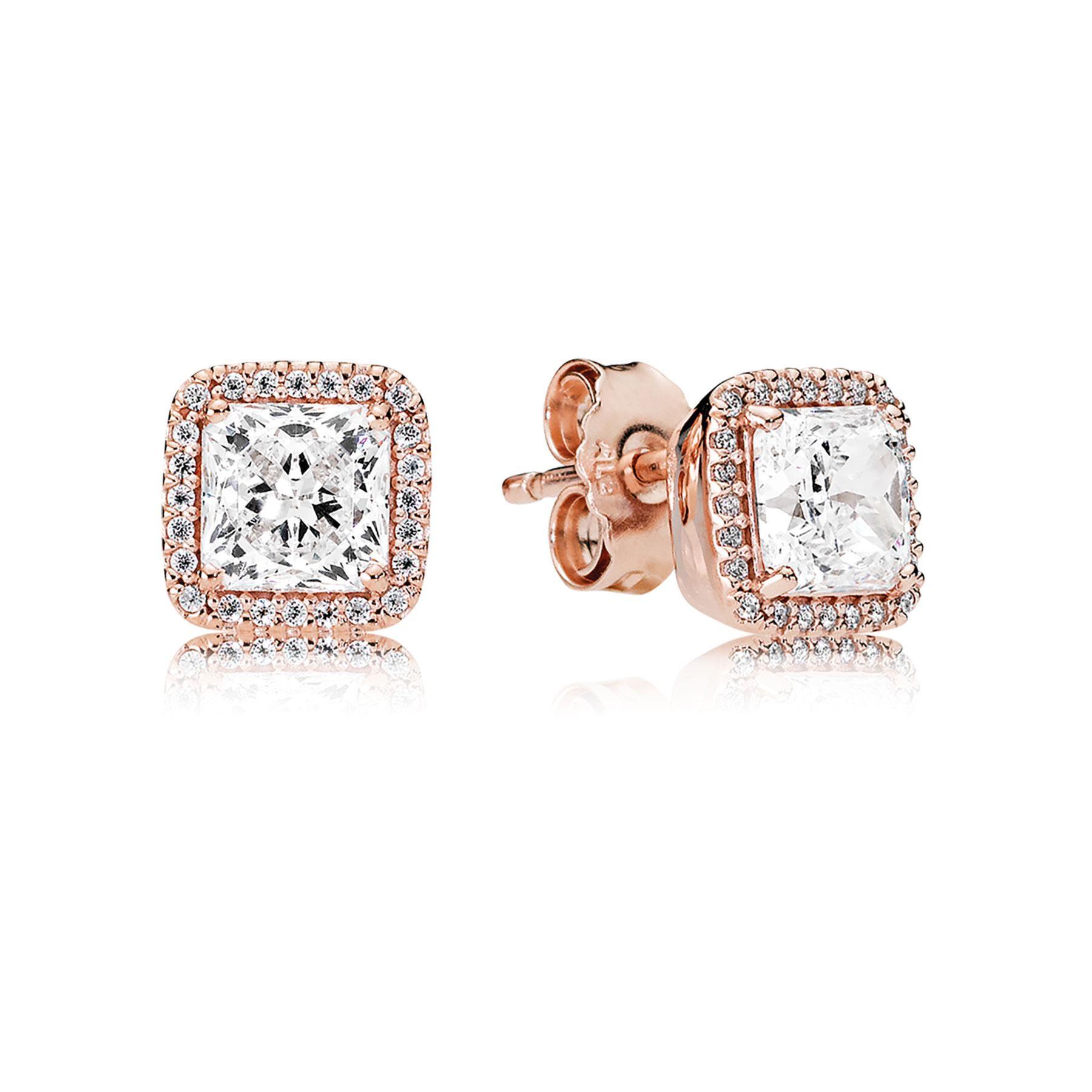 Pandora Timeless Elegance Earrings, Clear Cubic Zirconia, Rose Go