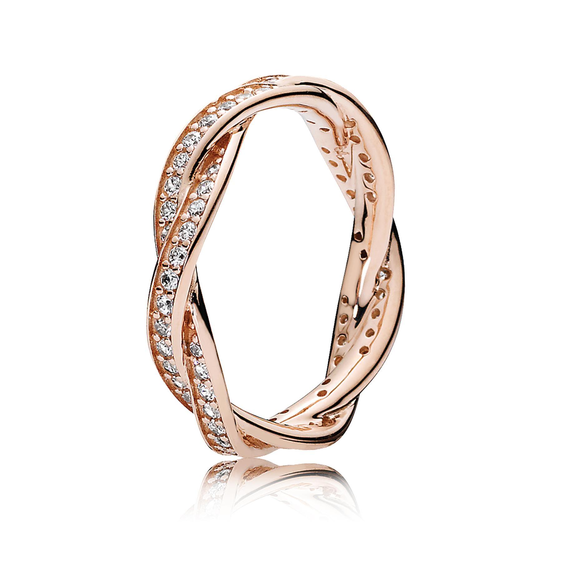 Pandora Twist of Fate Ring with Clear Cubic Zirconia, Rose Gold-Plated - Size 8.5