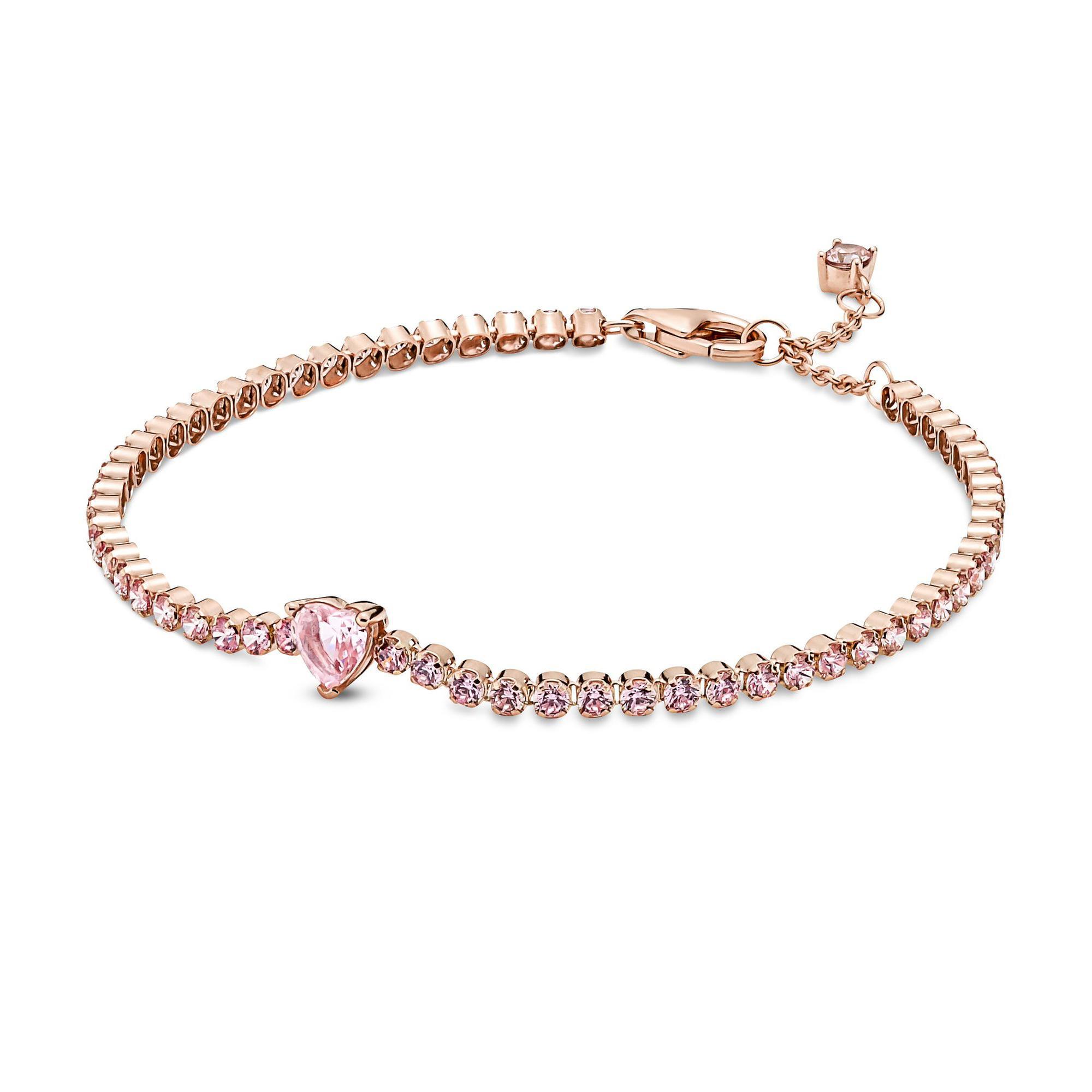 Pandora Sparkling Heart Tennis Bracelet, Rose Gold-Plated - 7.8 inches