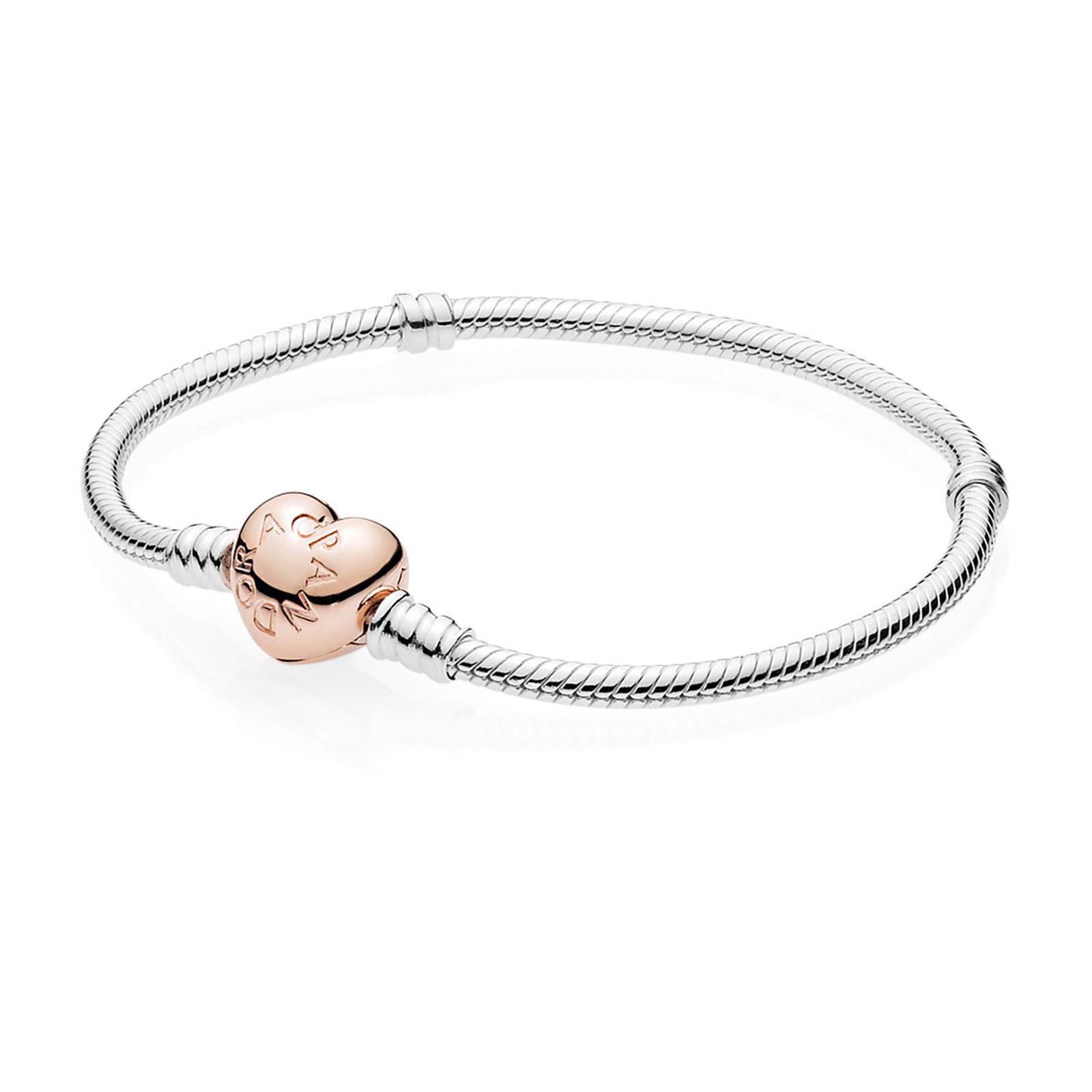 Pandora Sterling Silver with Rose153 Heart Clasp 79in 125$