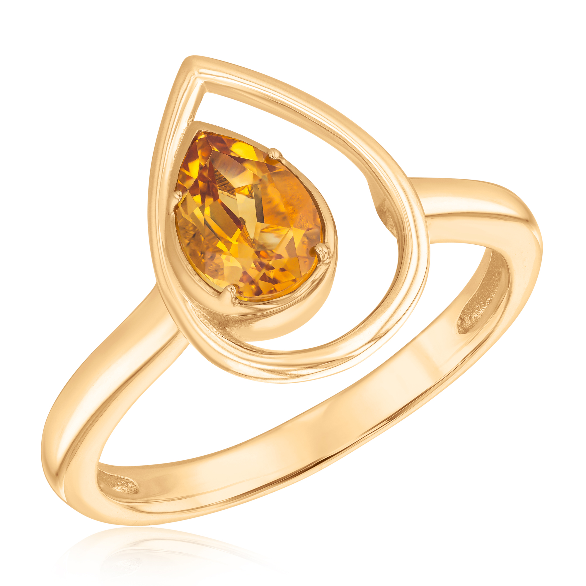 REEDS Women's Papyrus Citrine Yellow Gold Teardrop Ring  Ring Size: 7
