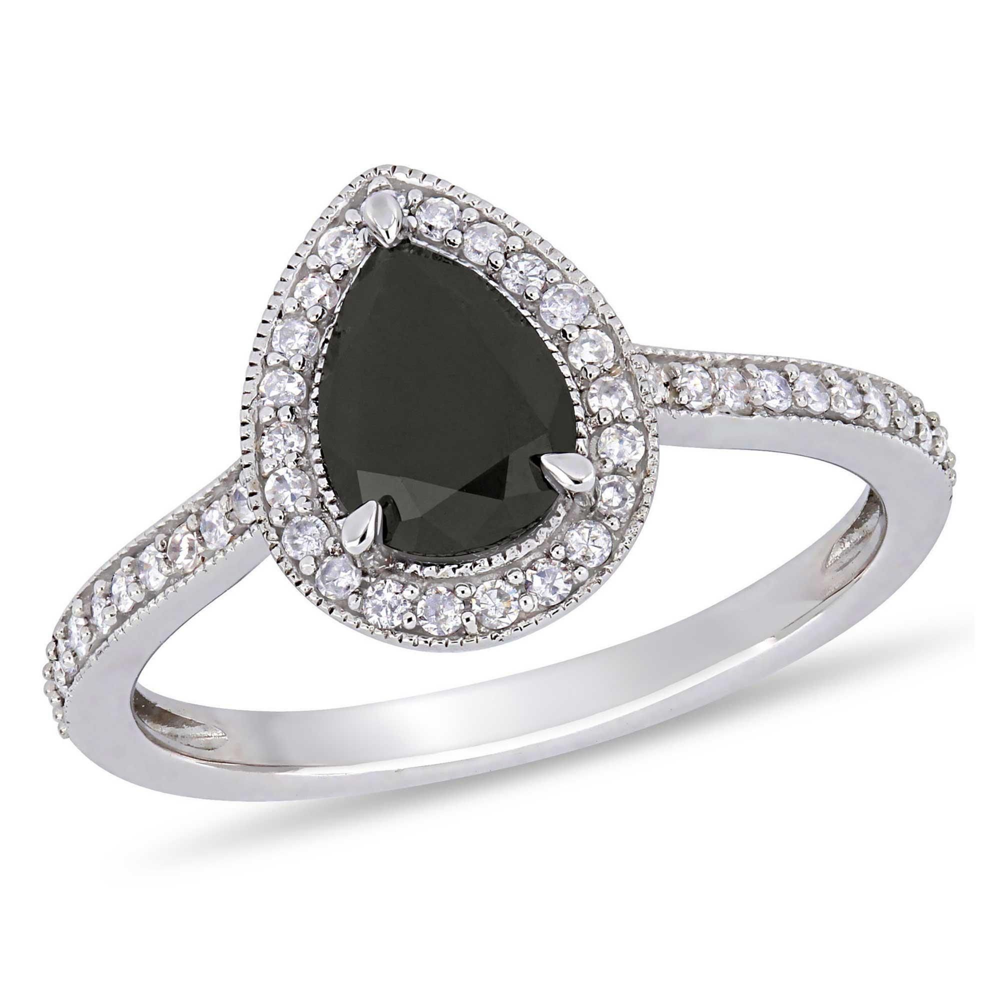 1 1/4ctw Pear Black Diamond and Diamond Halo White Gold Engagemen