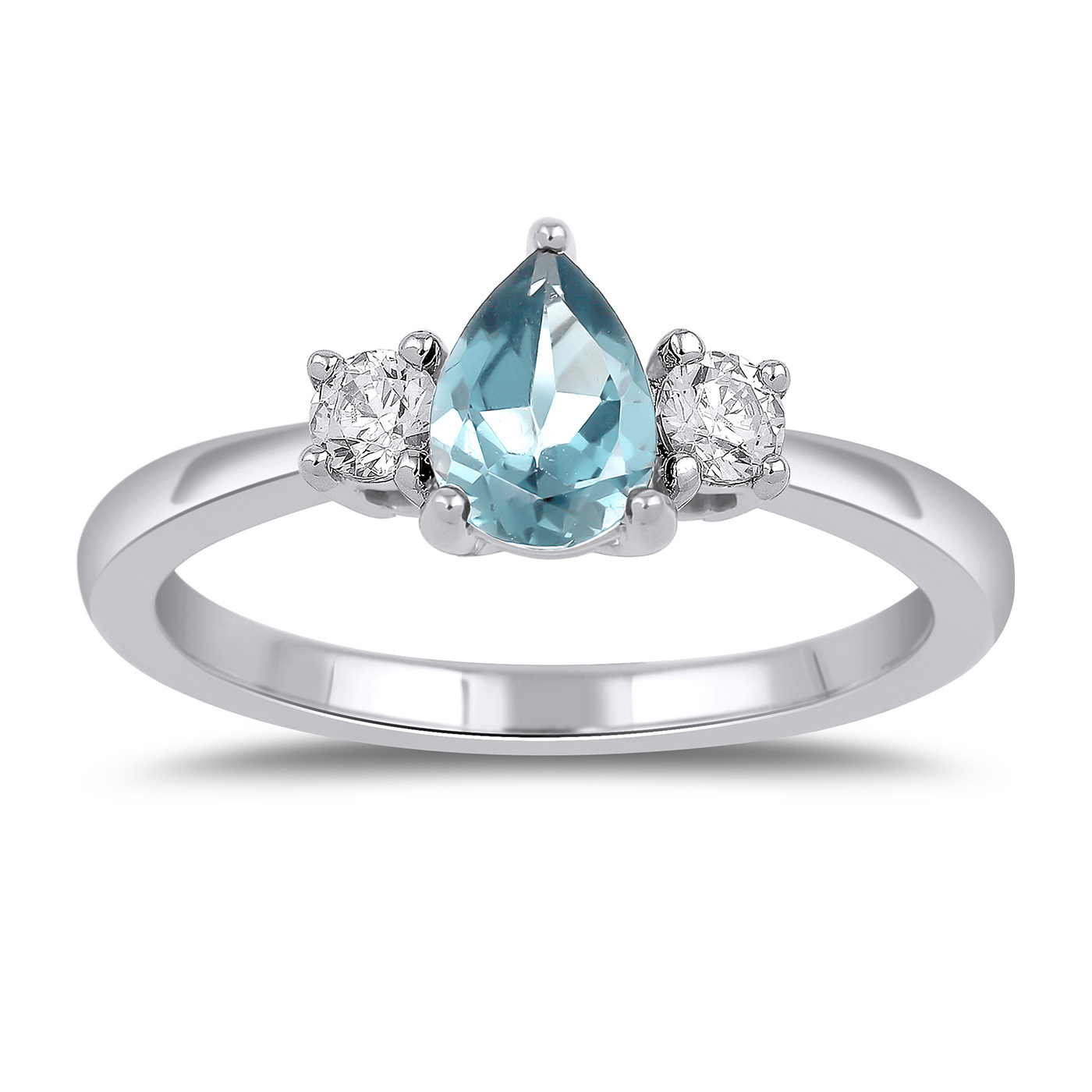 Pear Swiss Blue Topaz and 1/4ctw Lab Grown Diamond White Gold Ring - Size 8