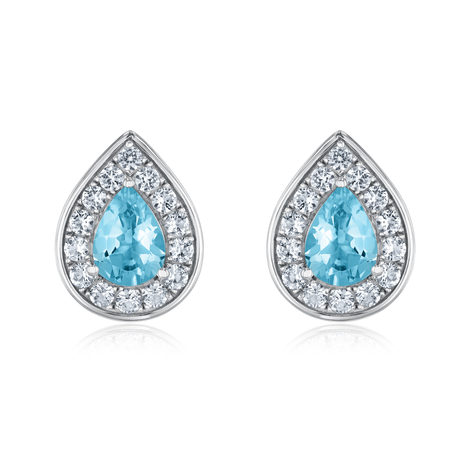 Pear Swiss Blue Topaz and Created White Sapphire Halo Sterling Si
