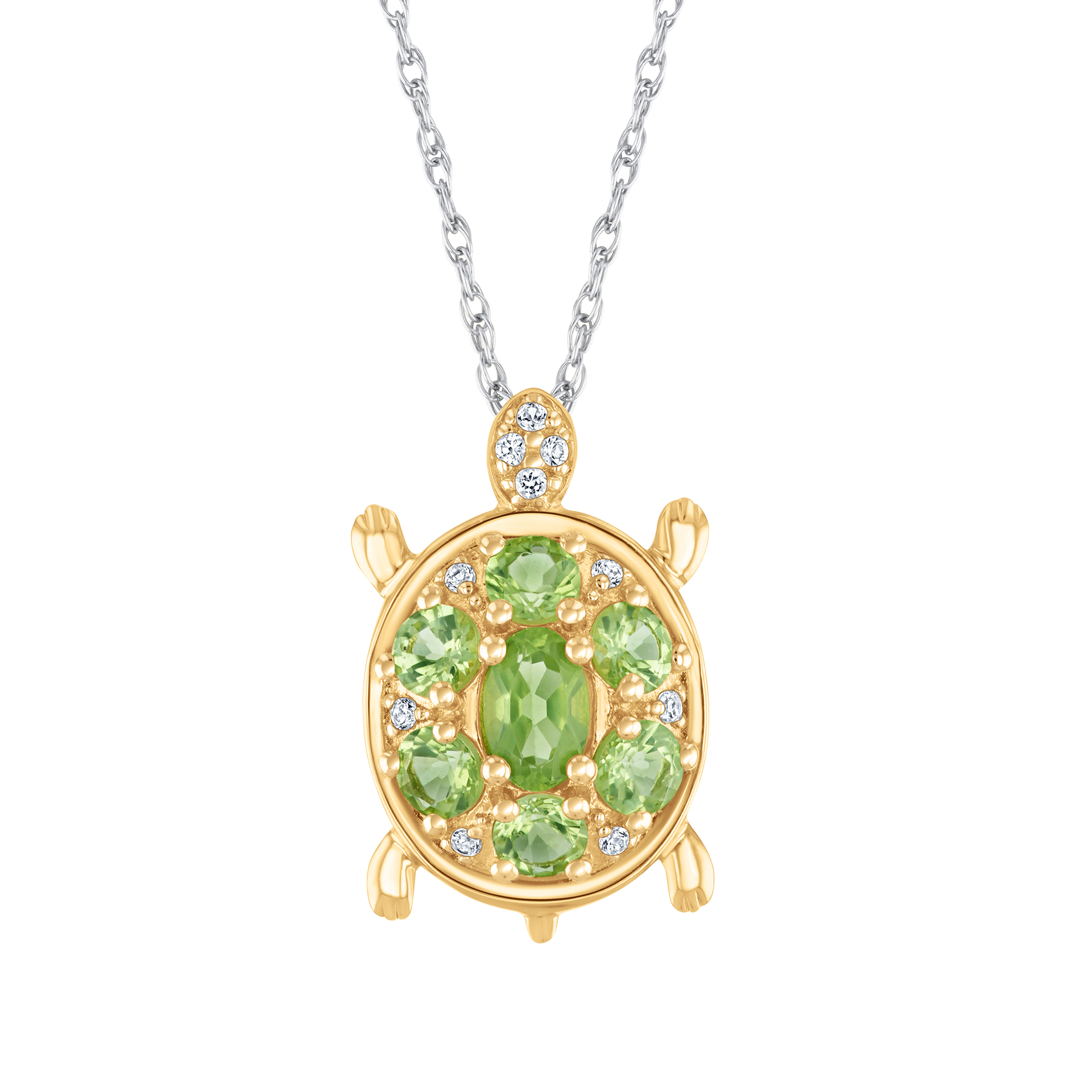Peridot and Created White Sapphire Speedy Turtle Pendant