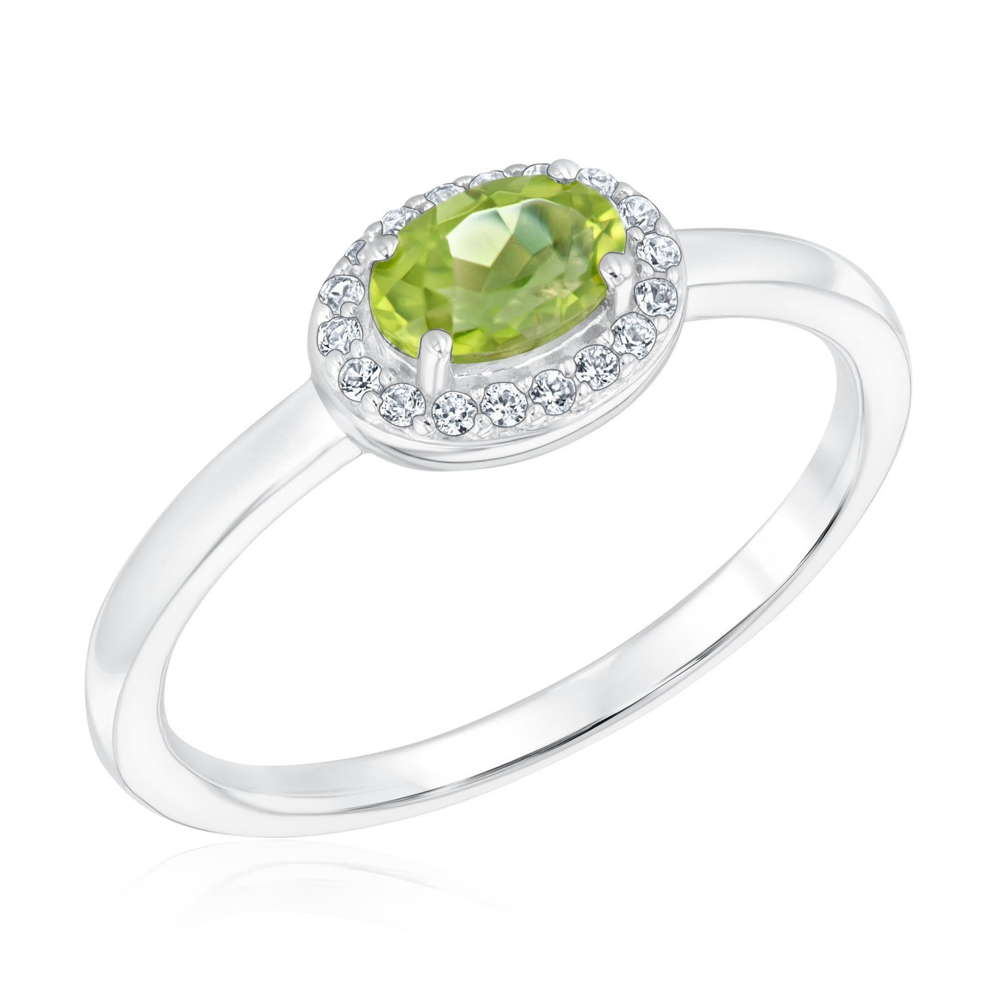 Peridot and Created White Sapphire Sterling Silver Ring