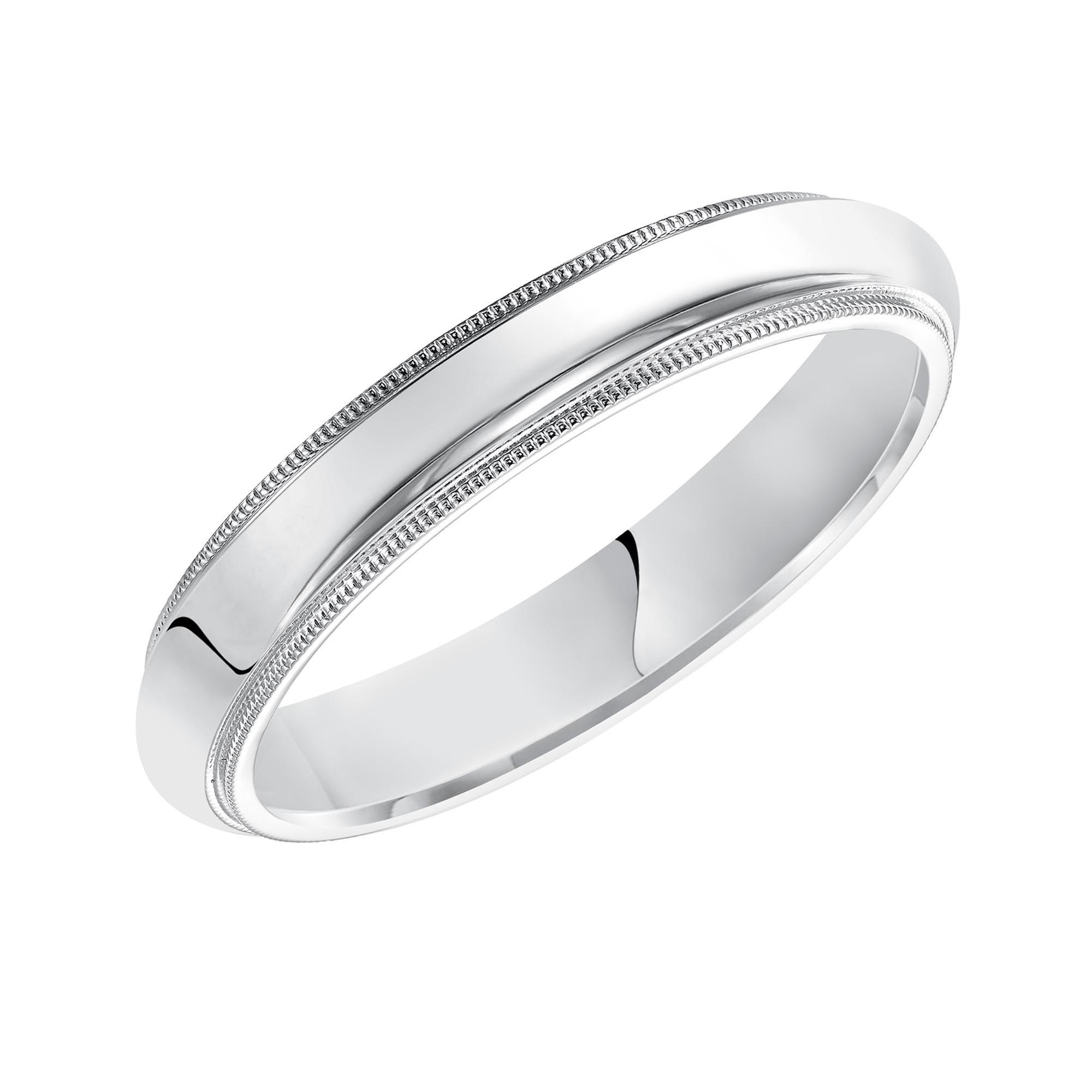 Milgrain High Dome White Gold Comfort Fit Band | 4mm | Size 10