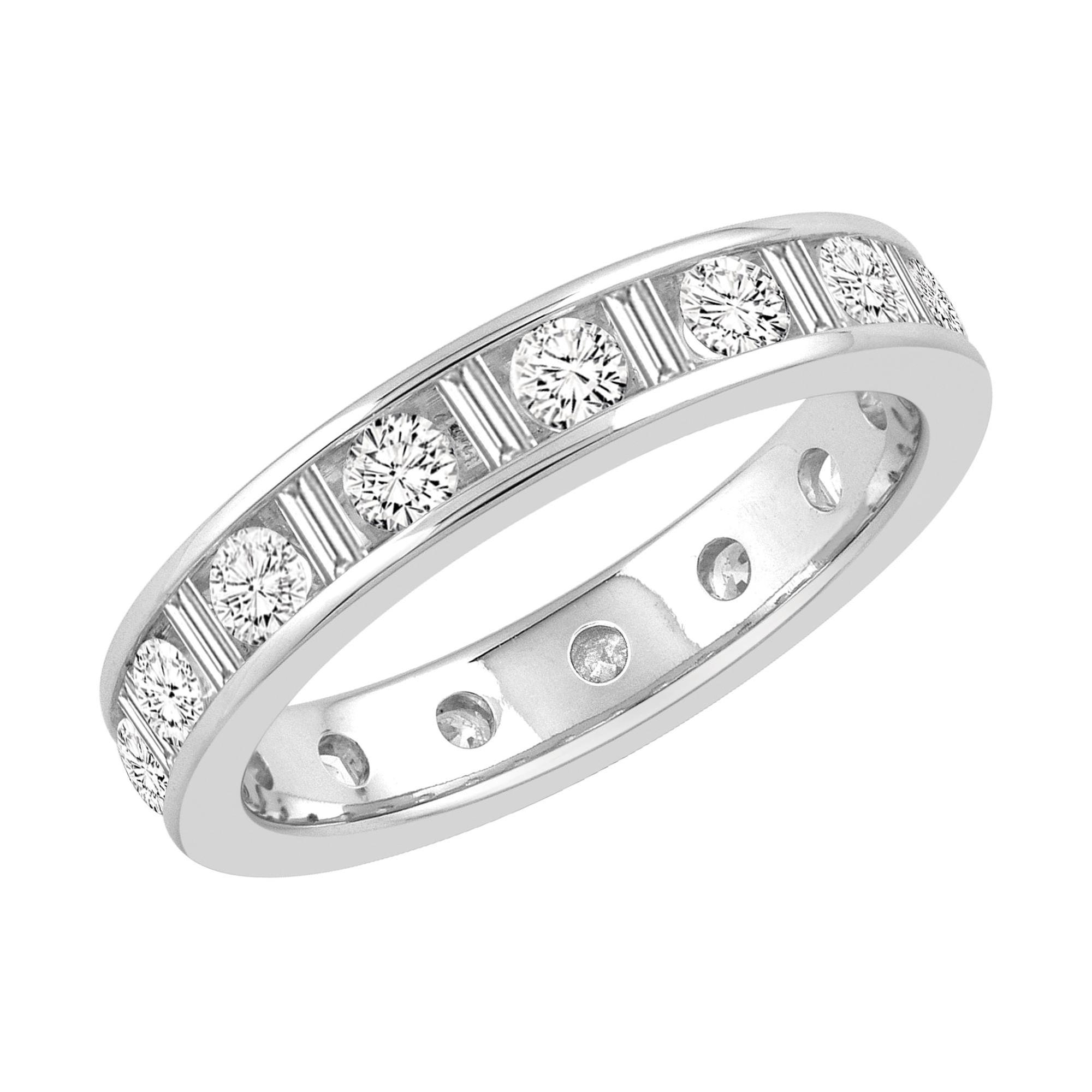 Platinum Channel Set Round and Baguette Diamond Eternity Band 1 1/2ctw