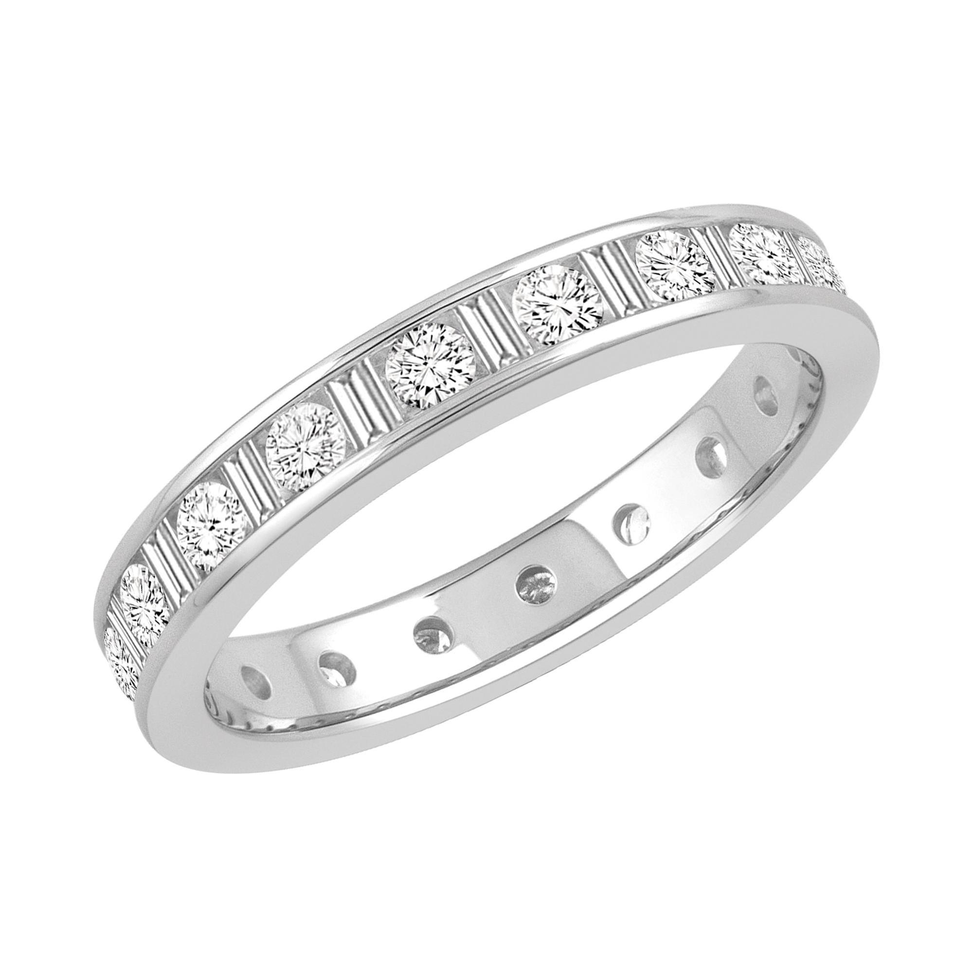 Platinum Channel Set Round and Baguette Diamond Eternity Band 1ctw