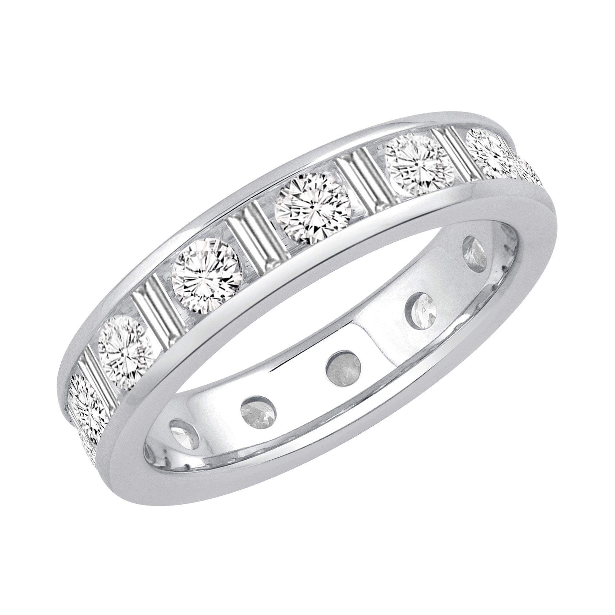 Platinum Channel Set Round and Baguette Diamond Eternity Band 2ctw