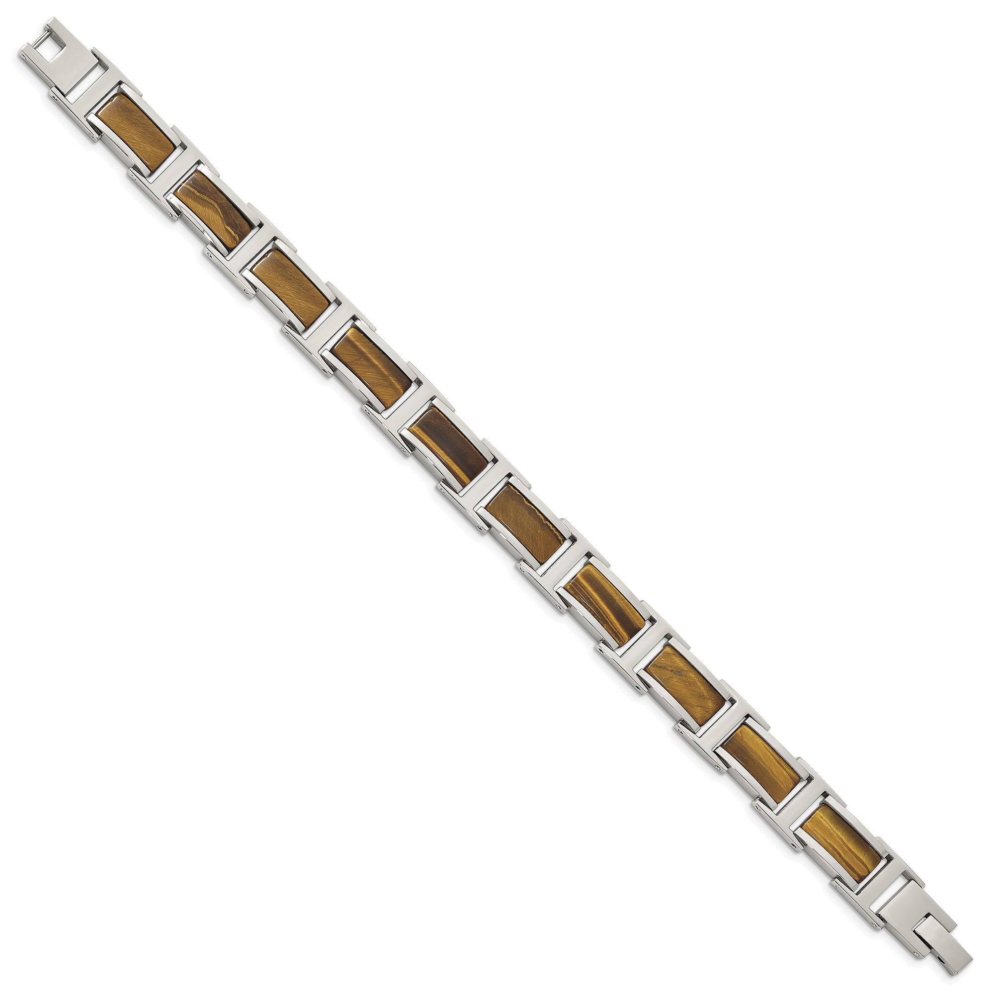 Polished Stainless Steel and Tiger's Eye Inlay Link Bracelet | 11