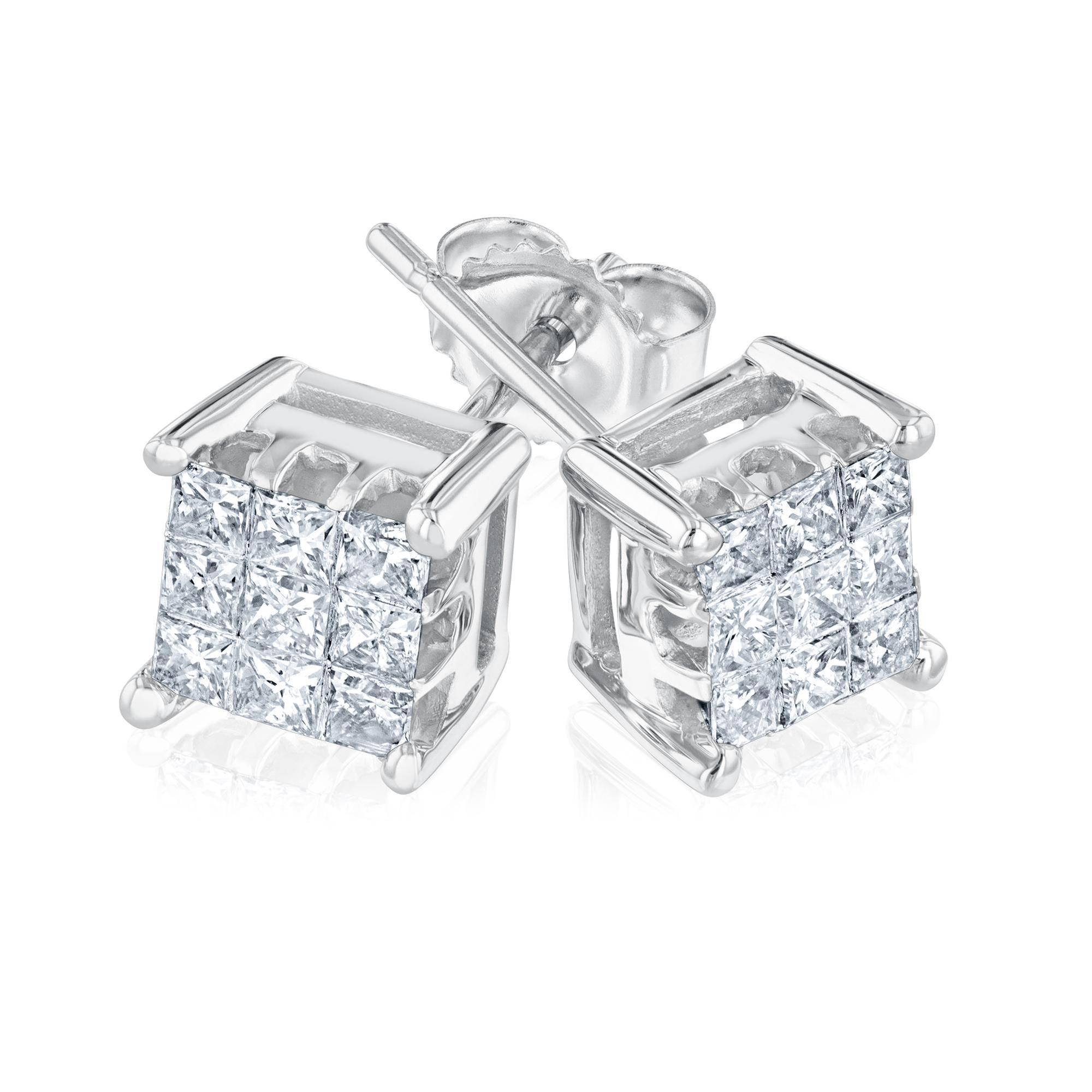 1/2ctw Princess-Cut Composite Diamond Stud Earrings