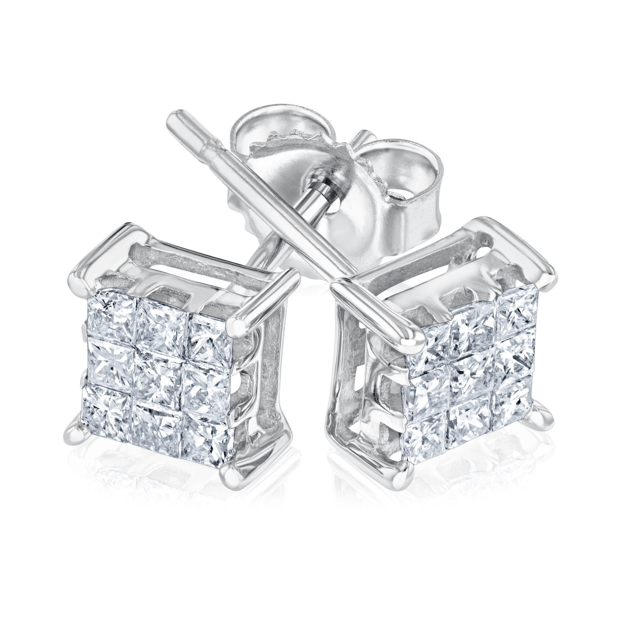 1/4ctw Princess Composite Diamond Stud Earrings