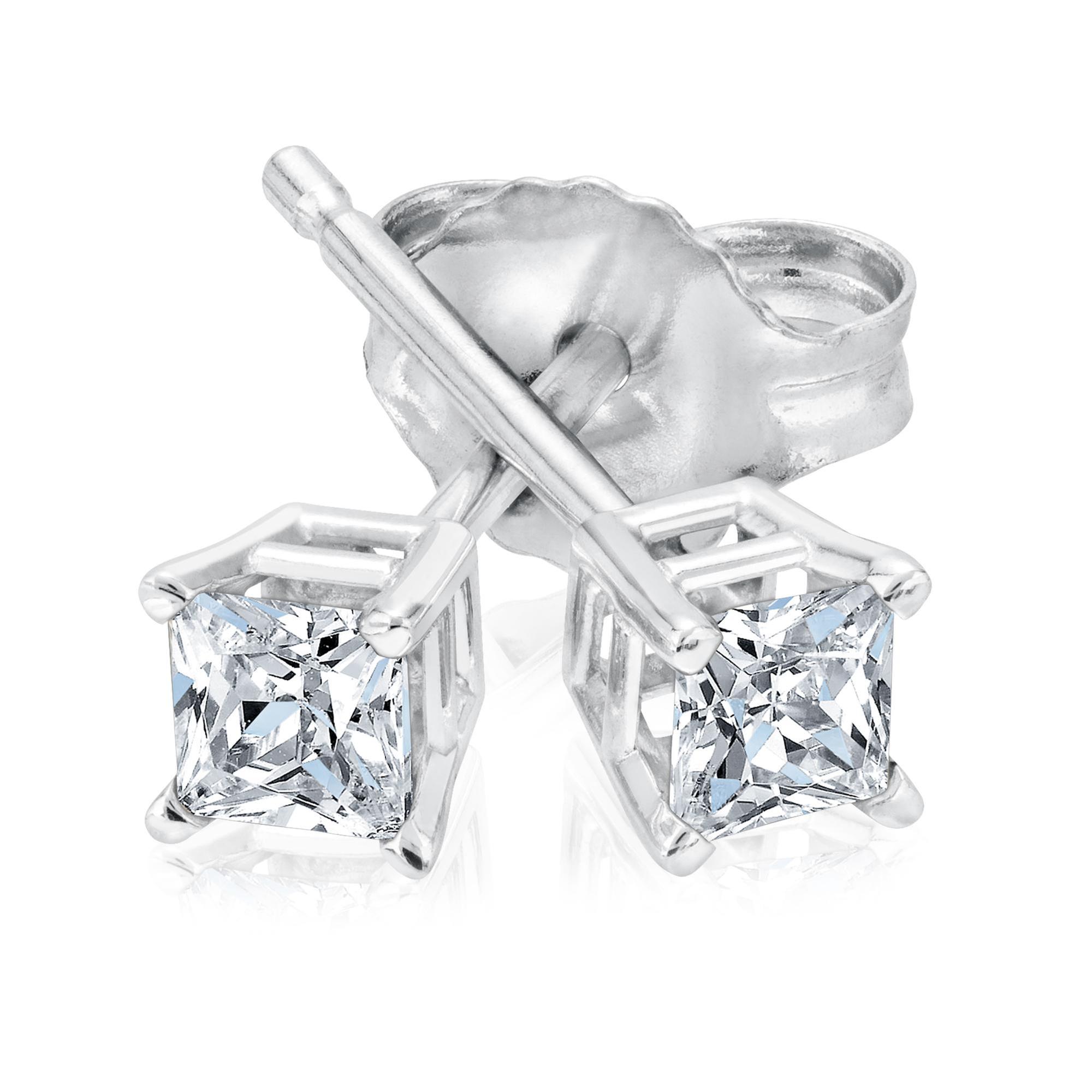 1/4ctw Princess Diamond Solitaire White Gold Stud Earrings - Clas