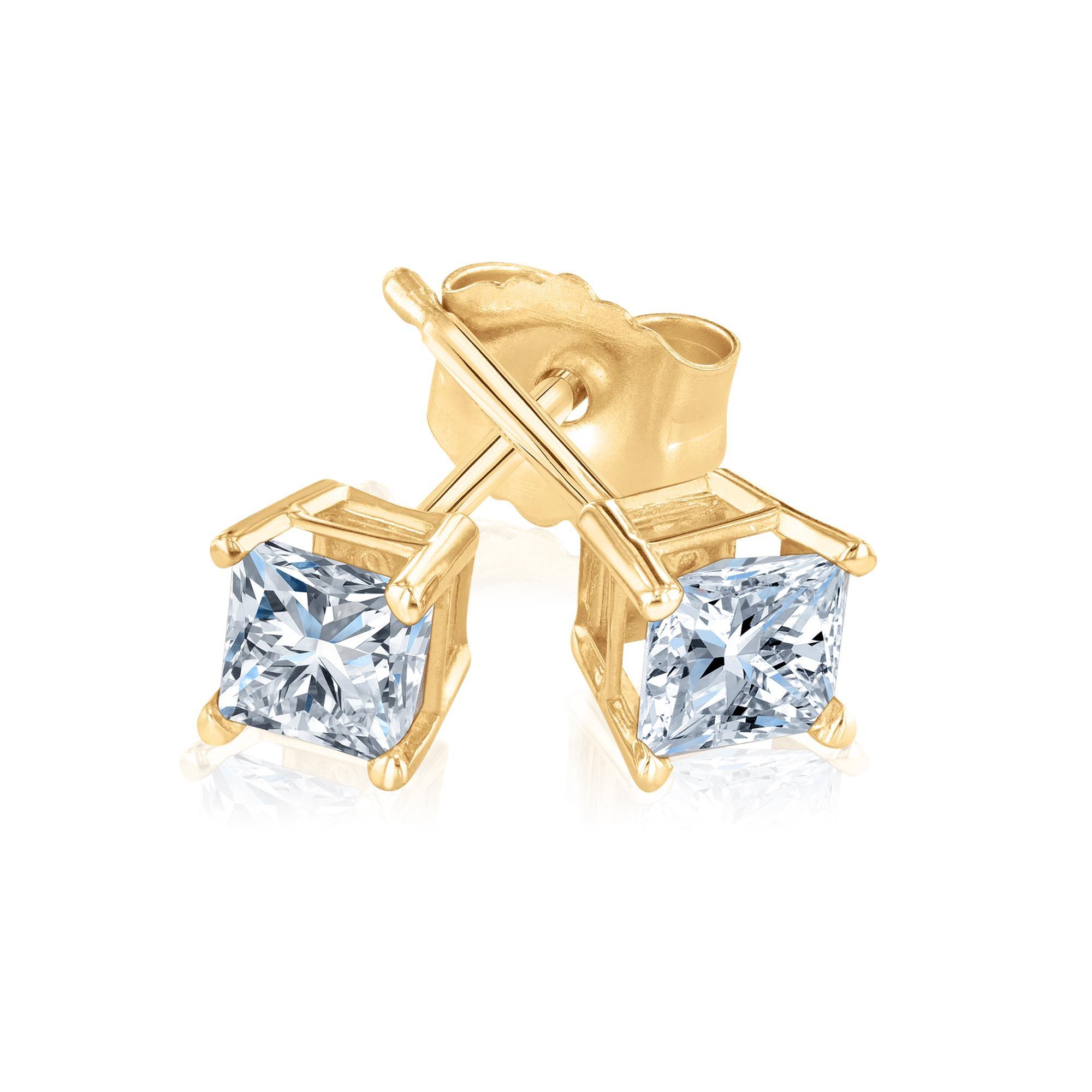 1/2ctw Princess Diamond Solitaire Yellow Gold Stud Earrings