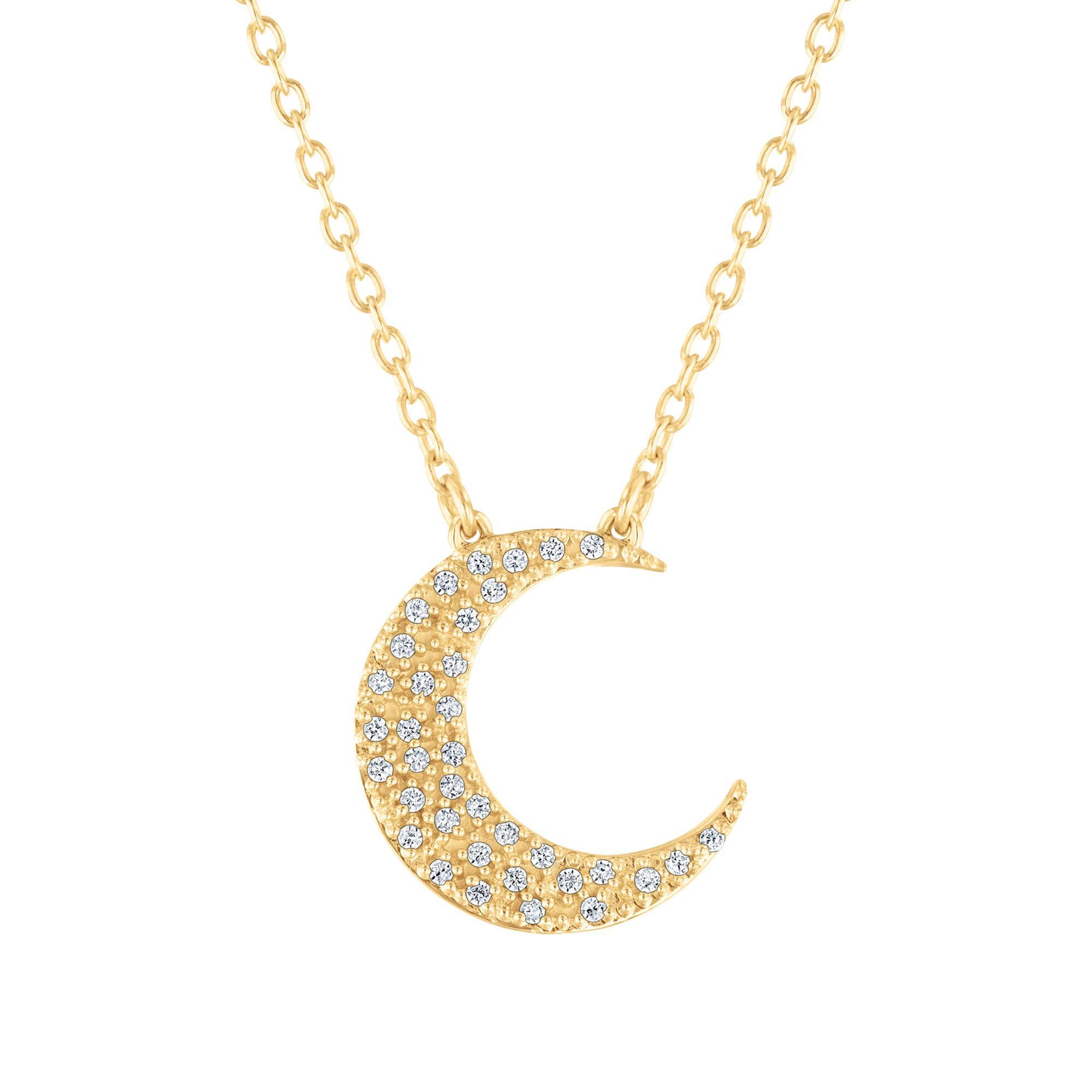 Radiant Universe Celestial Diamond Moon Pendant Necklace 1/10ctw