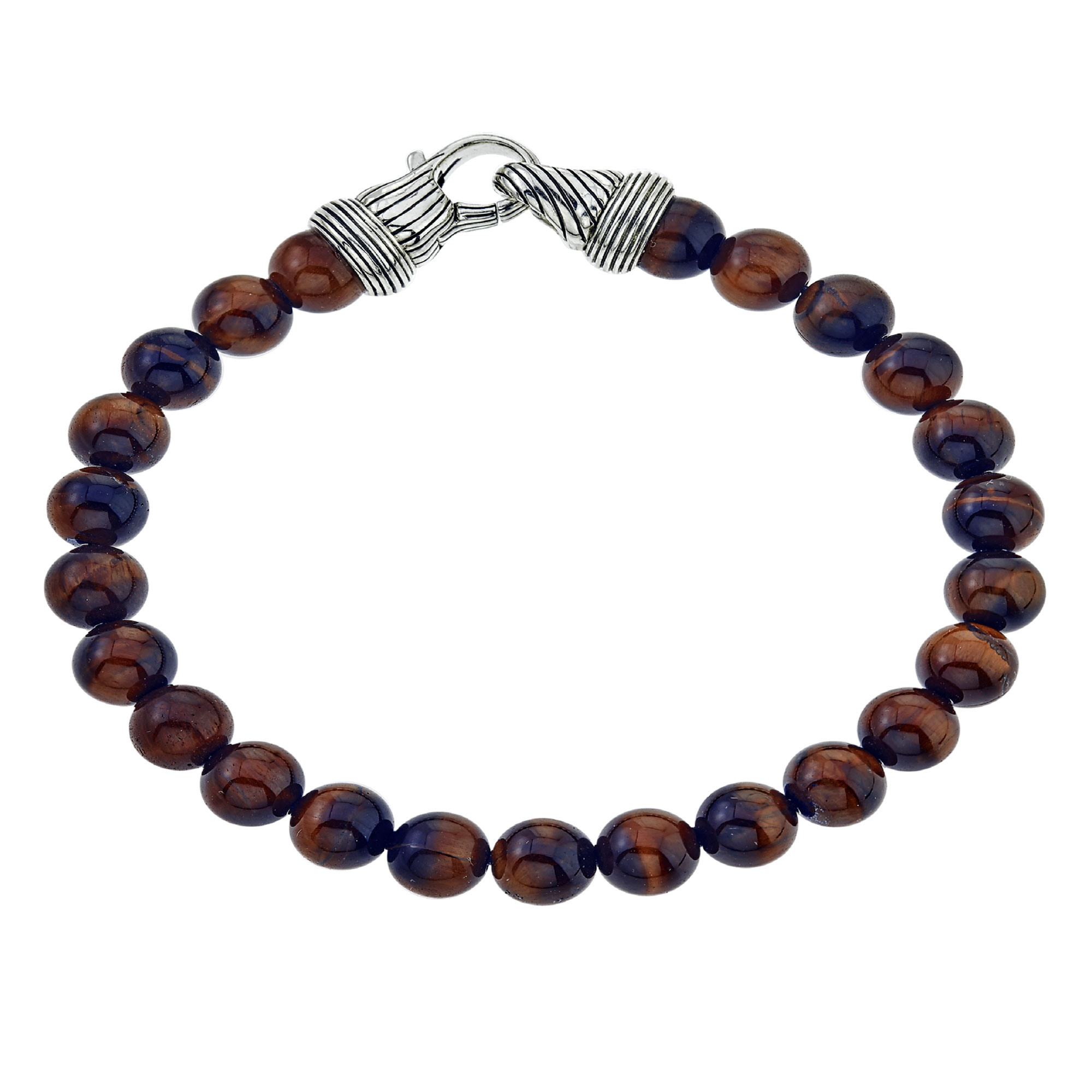 Red Tiger's Eye Beaded Bracelet in Sterling Silver