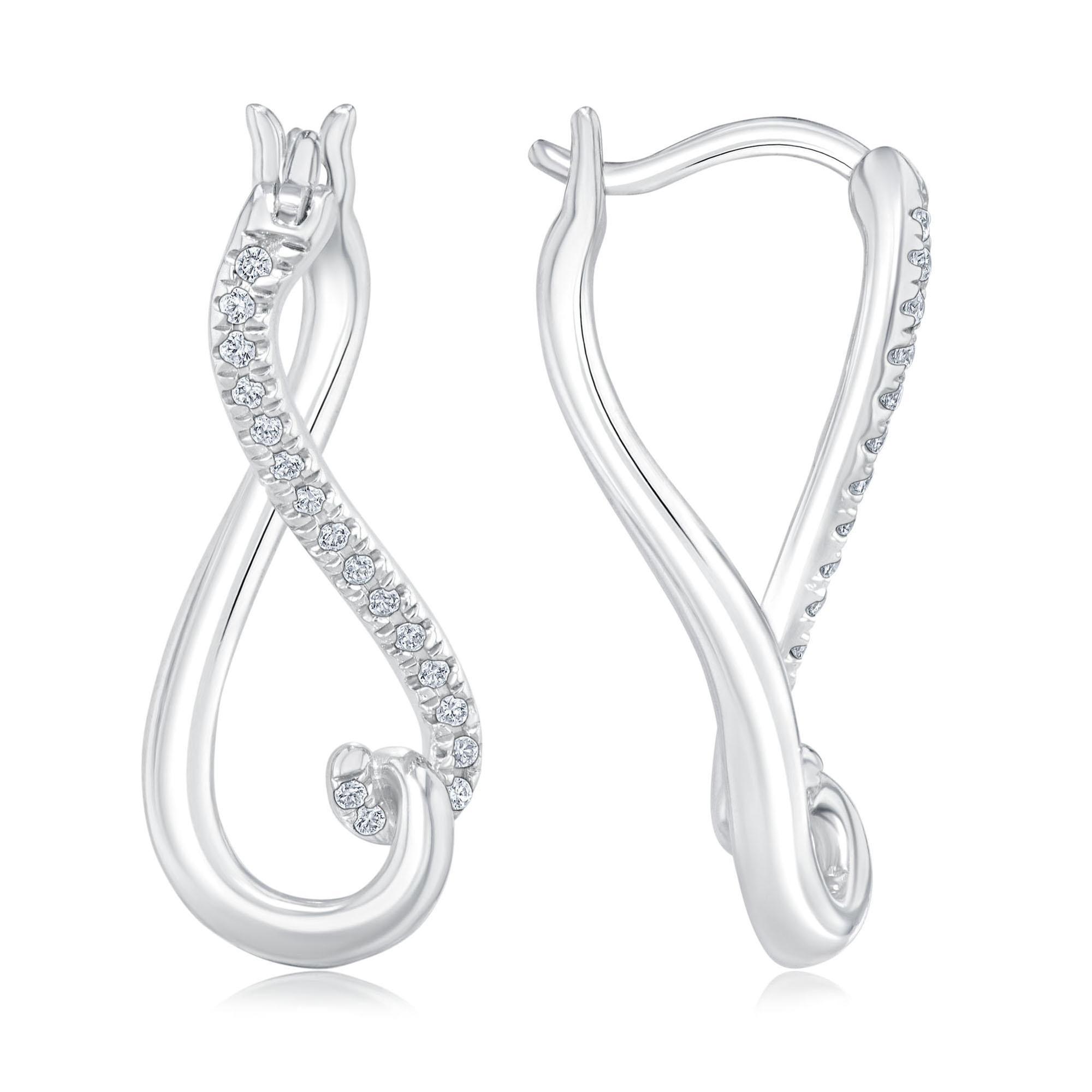 1/10ctw Diamond Infinity Twist Sterling Silver Hoop Earrings