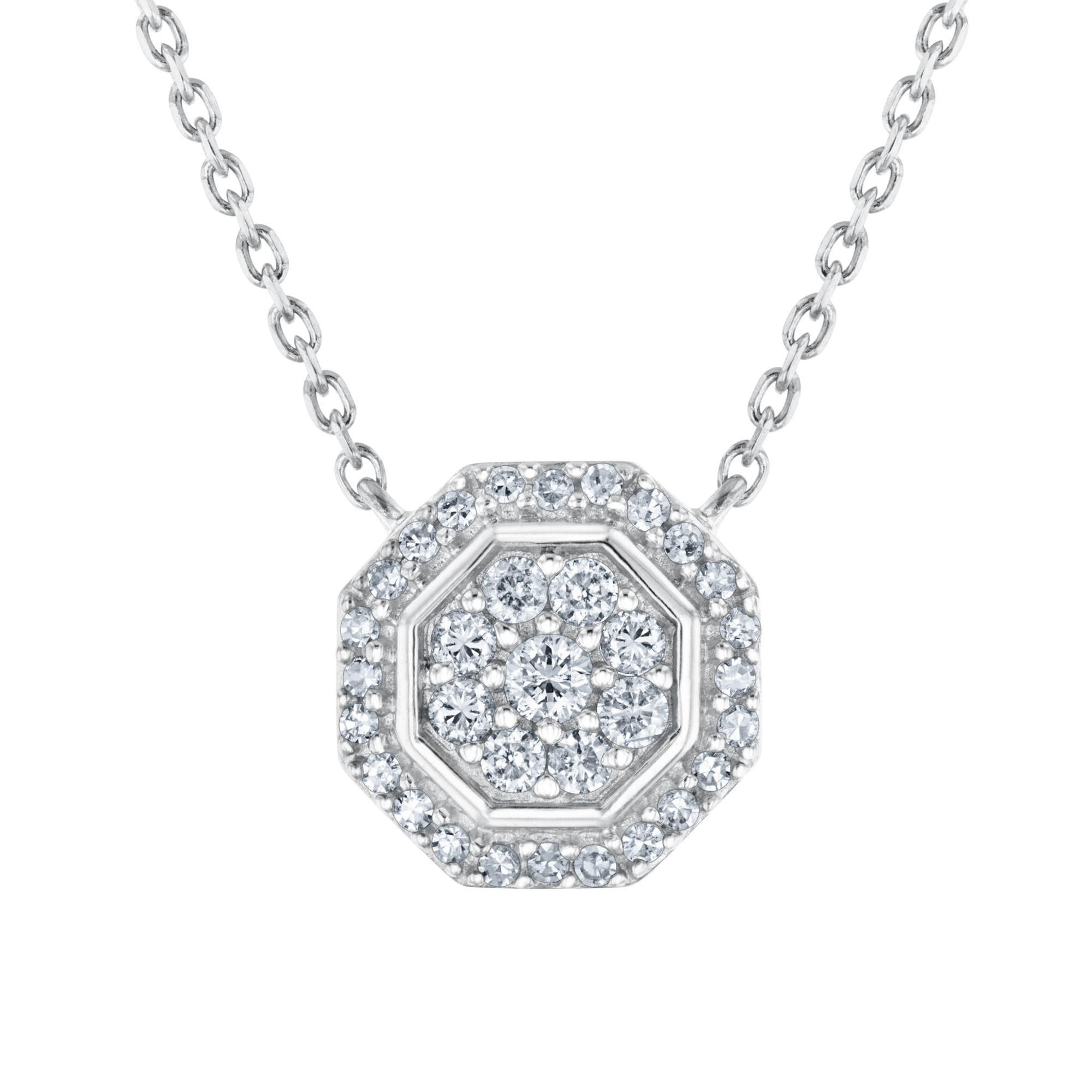 1/4ctw Octagon-Shaped Diamond Cluster White Gold Pendant Necklace