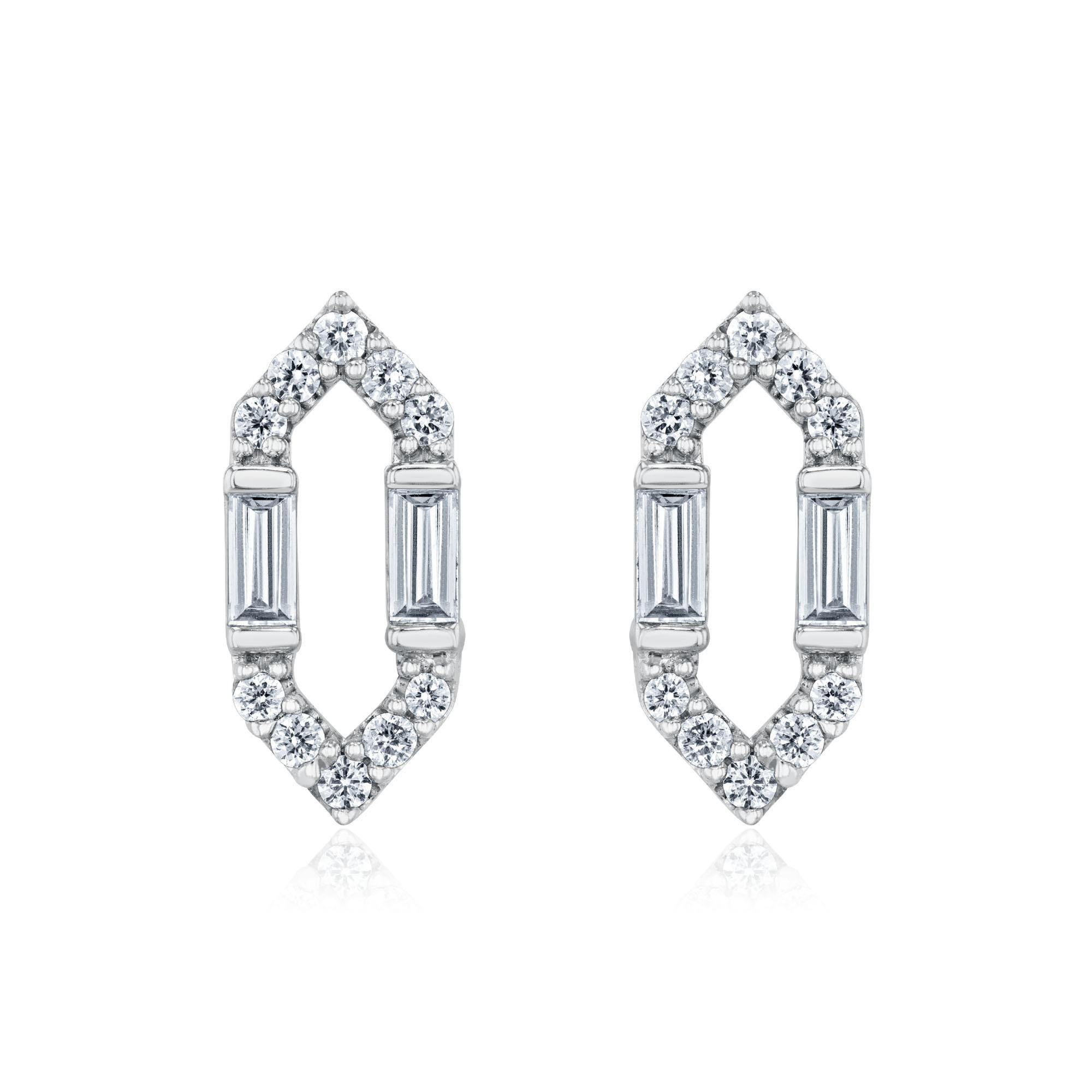 1/4ctw Baguette and Round Diamond Elongated Hexagon Earrings - Vi