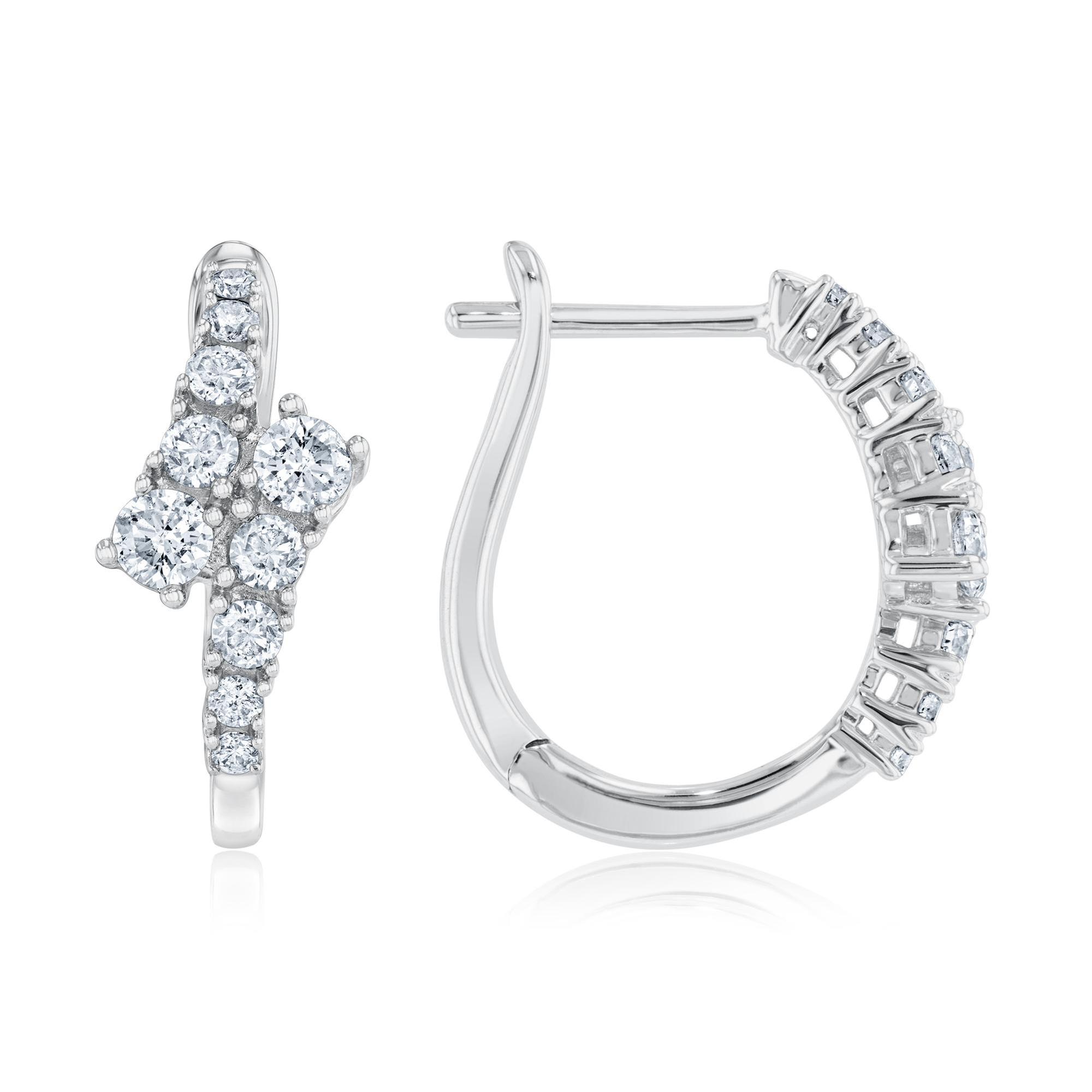 3/4ctw Round Diamond White Gold Bypass Hoop Earrings - Classic Co