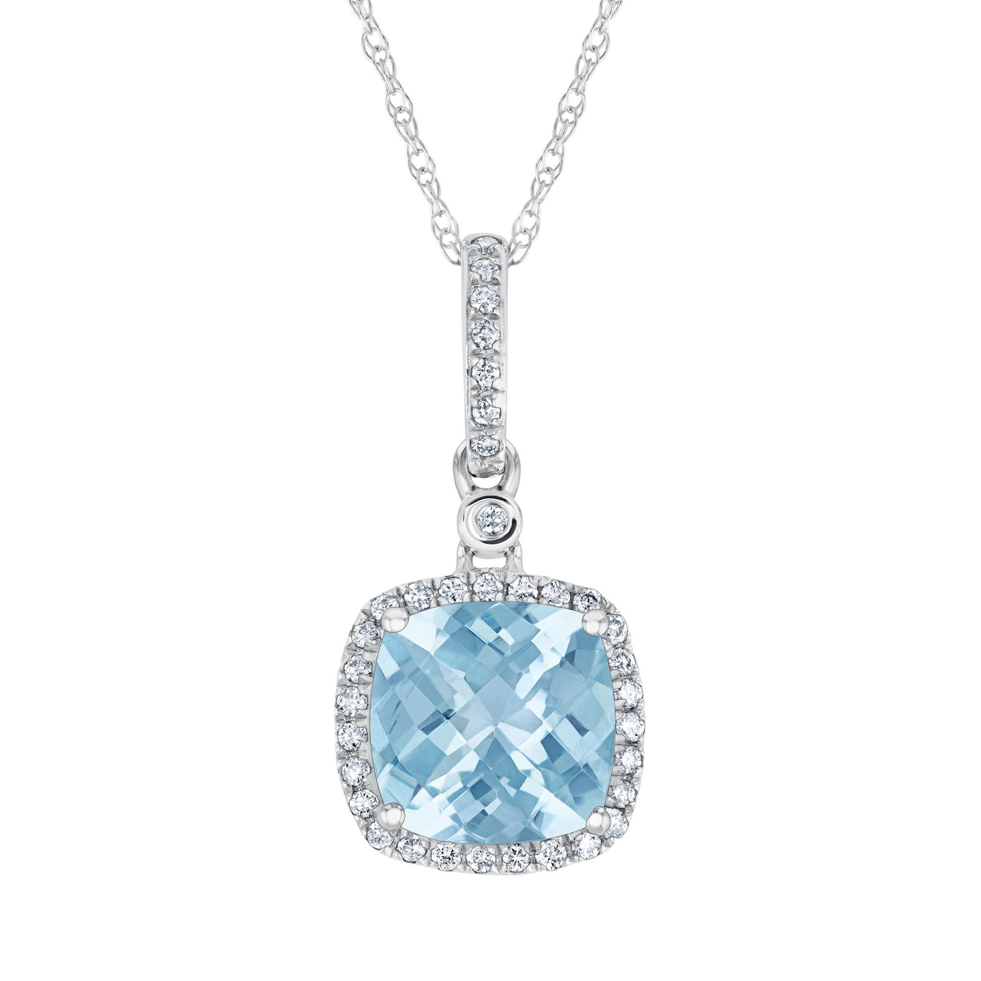 Cushion Aquamarine and Diamond White Gold Pendant Necklace - Wate