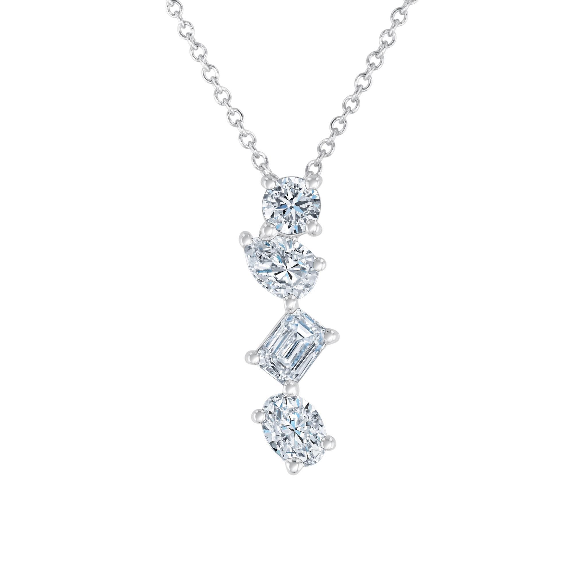 3/4ctw Mixed Shape Diamond White Gold Pendant Necklace - Classic 