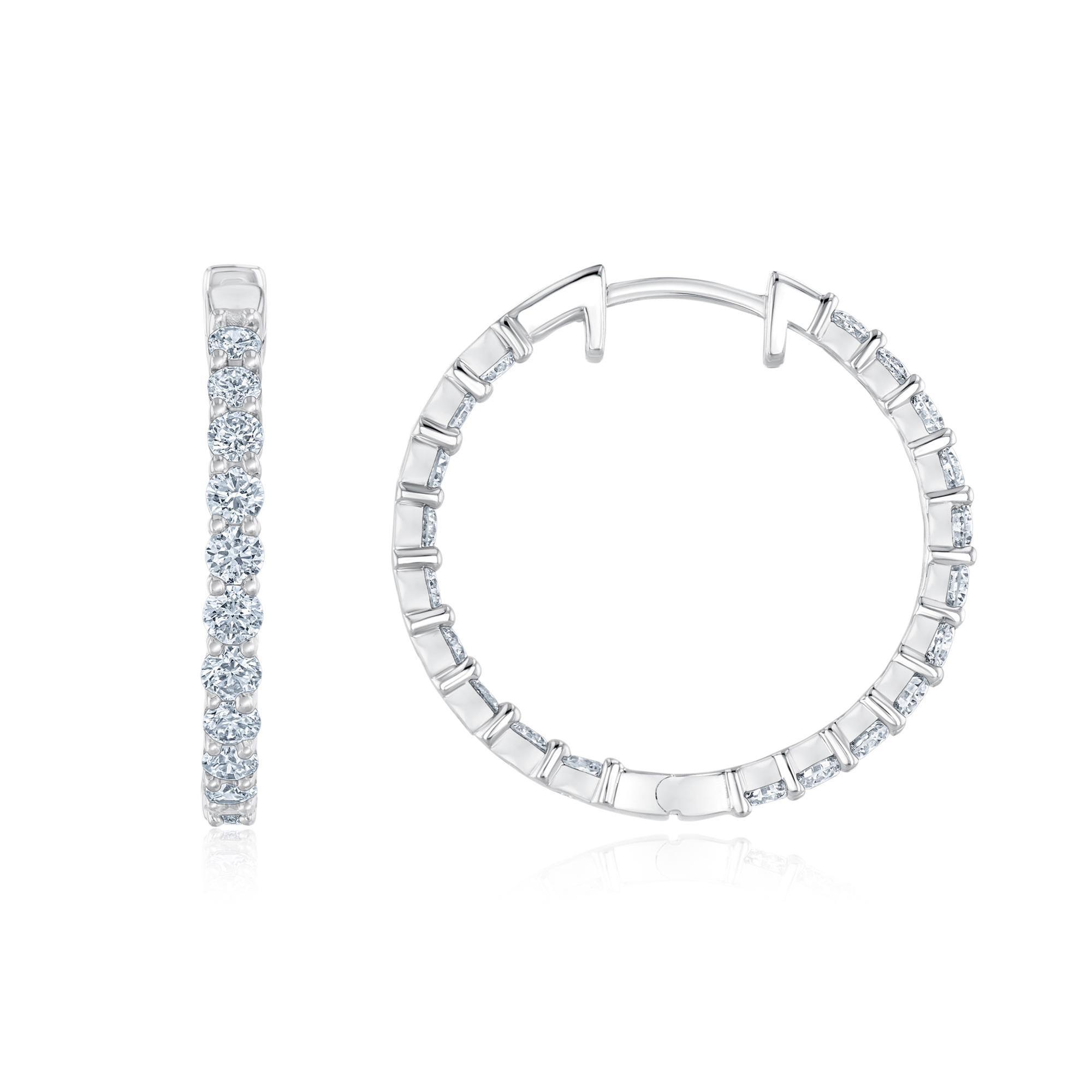 2ctw Round Diamond White Gold Inside Out Hoop Earrings - Classic 