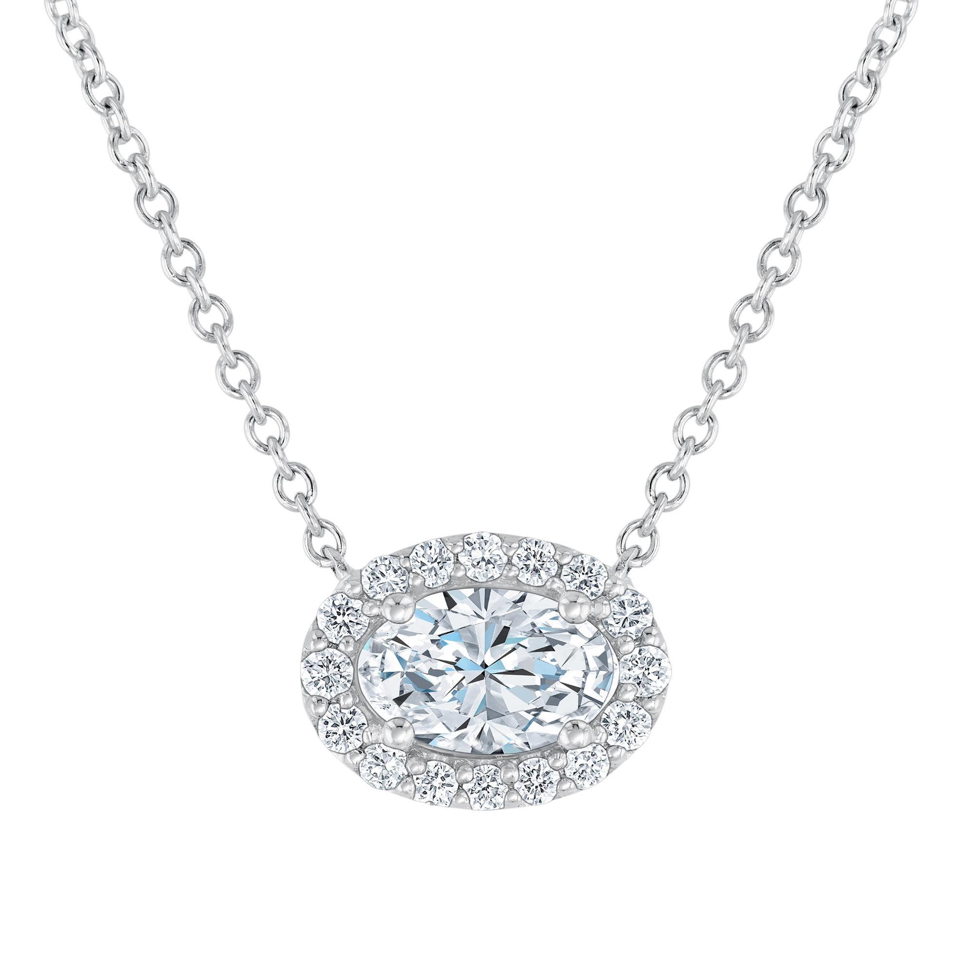 1/2ctw Oval Diamond Halo White Gold Pendant Necklace - Classic Co
