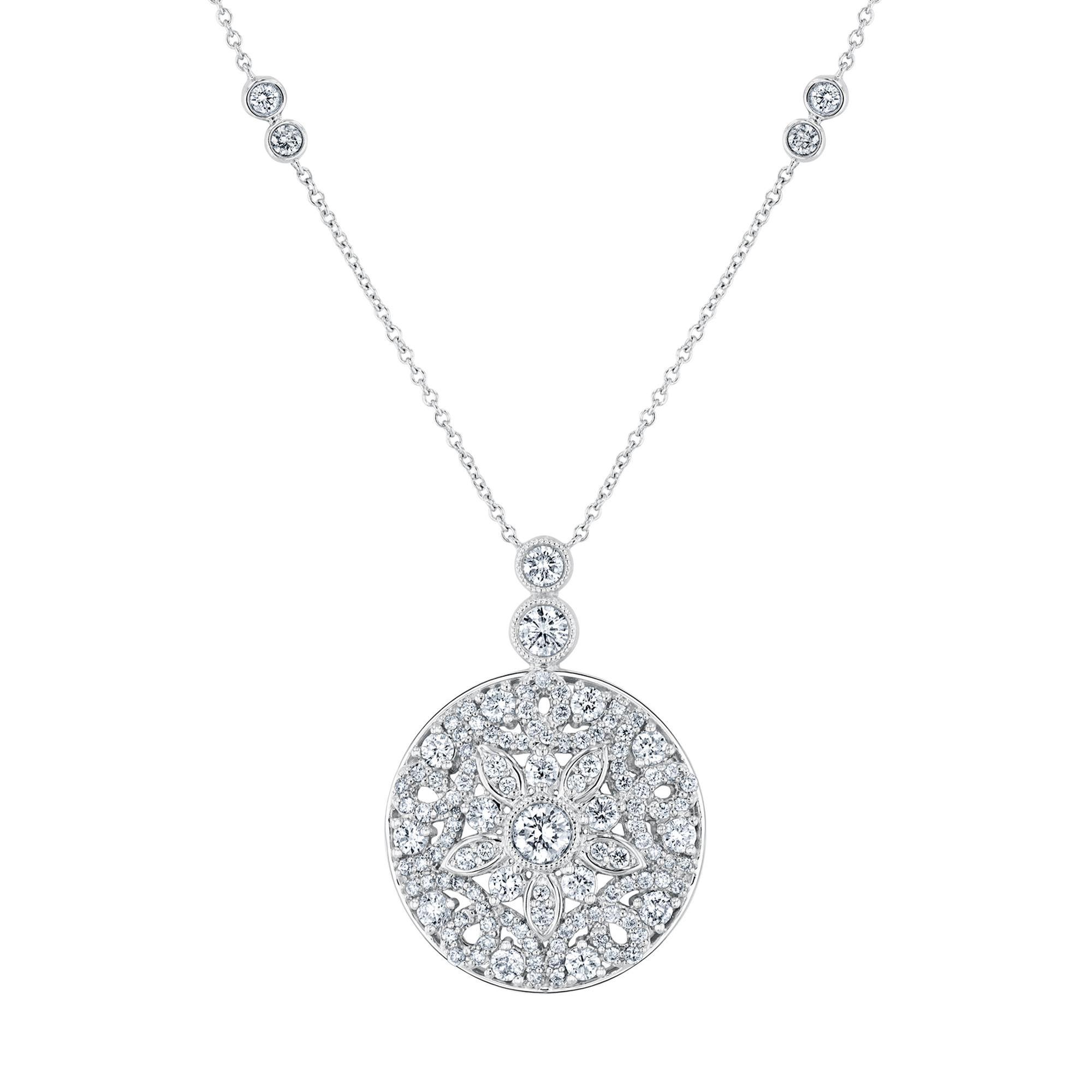 1 1/2ctw Diamond Medallion White Gold Pendant Necklace - Vintage 