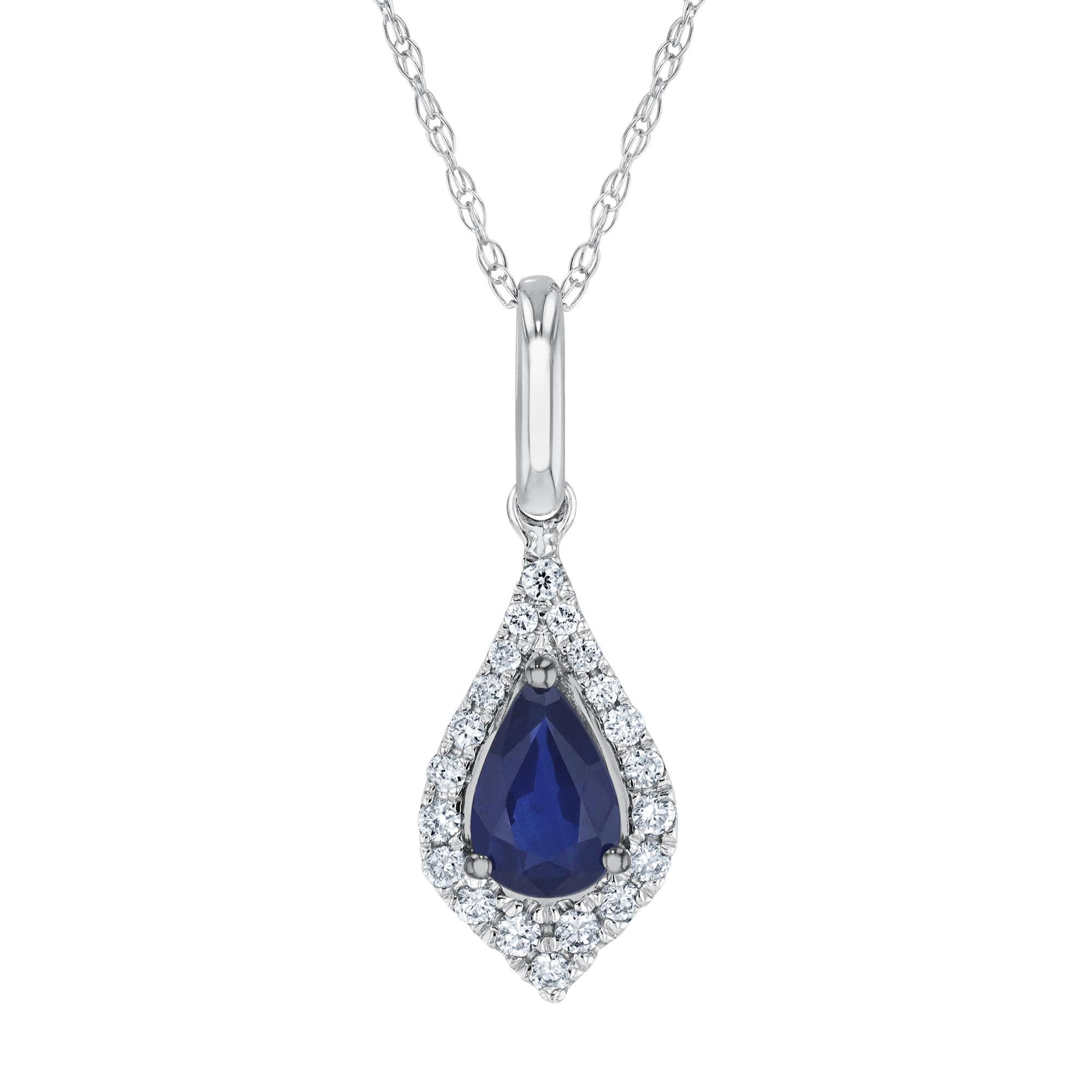 Pear-Shaped Blue Sapphire and Diamond White Gold Pendant Necklace
