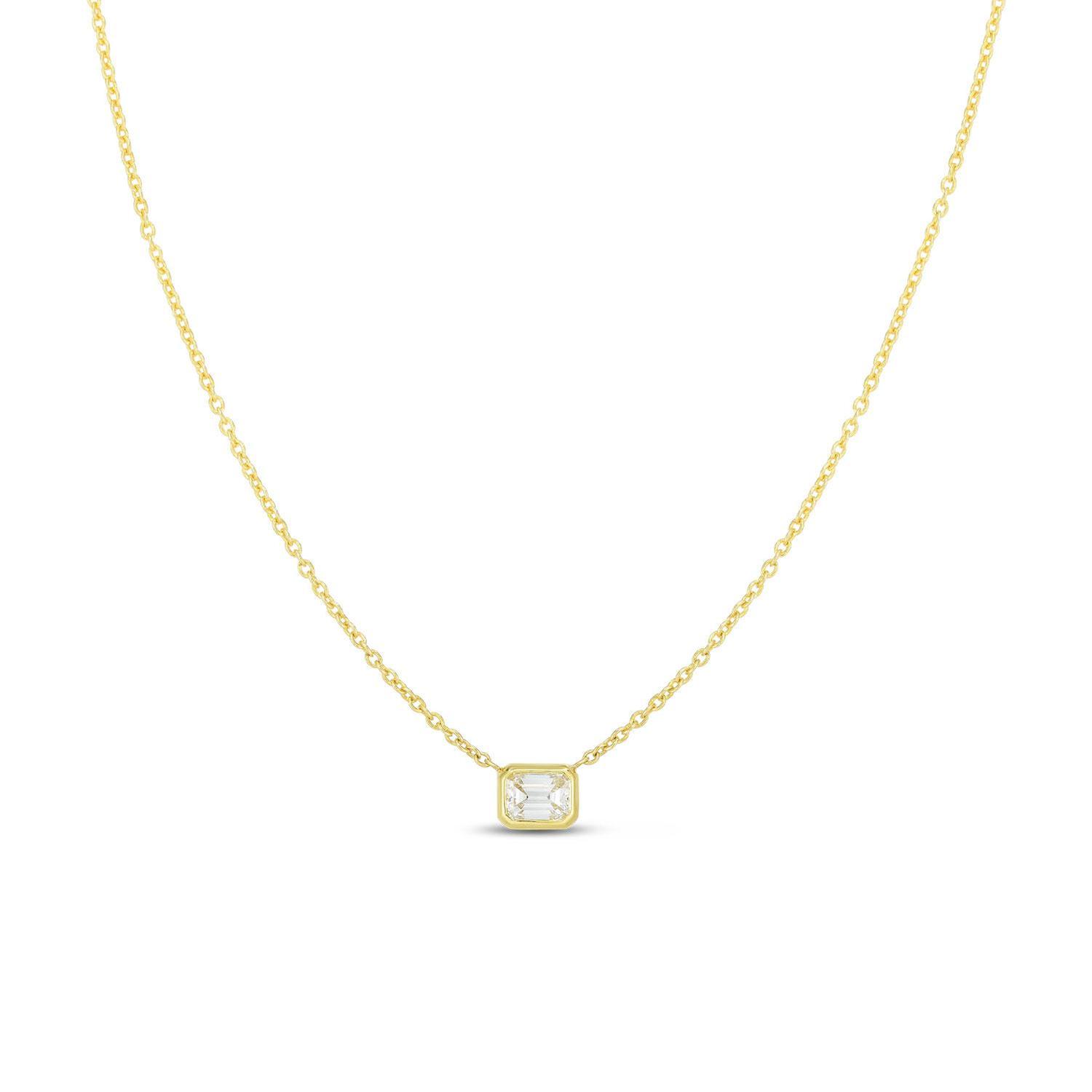 Roberto Coin Diamonds by the Inch Emerald Cut Diamond Station Yellow Gold Necklace 1/6ctw