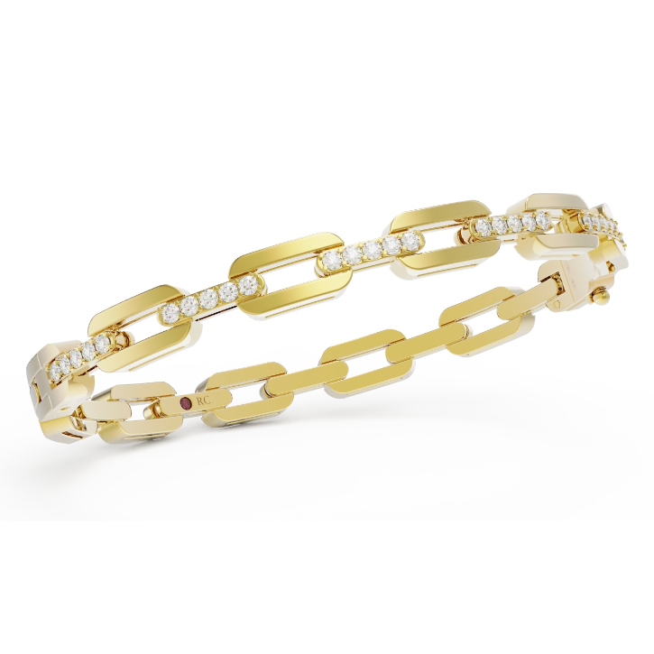 Roberto Coin Navarra 5/8ctw Diamond Hard Chain Link Yellow Gold Bangle Bracelet | 5mm -  8883166AYBAX