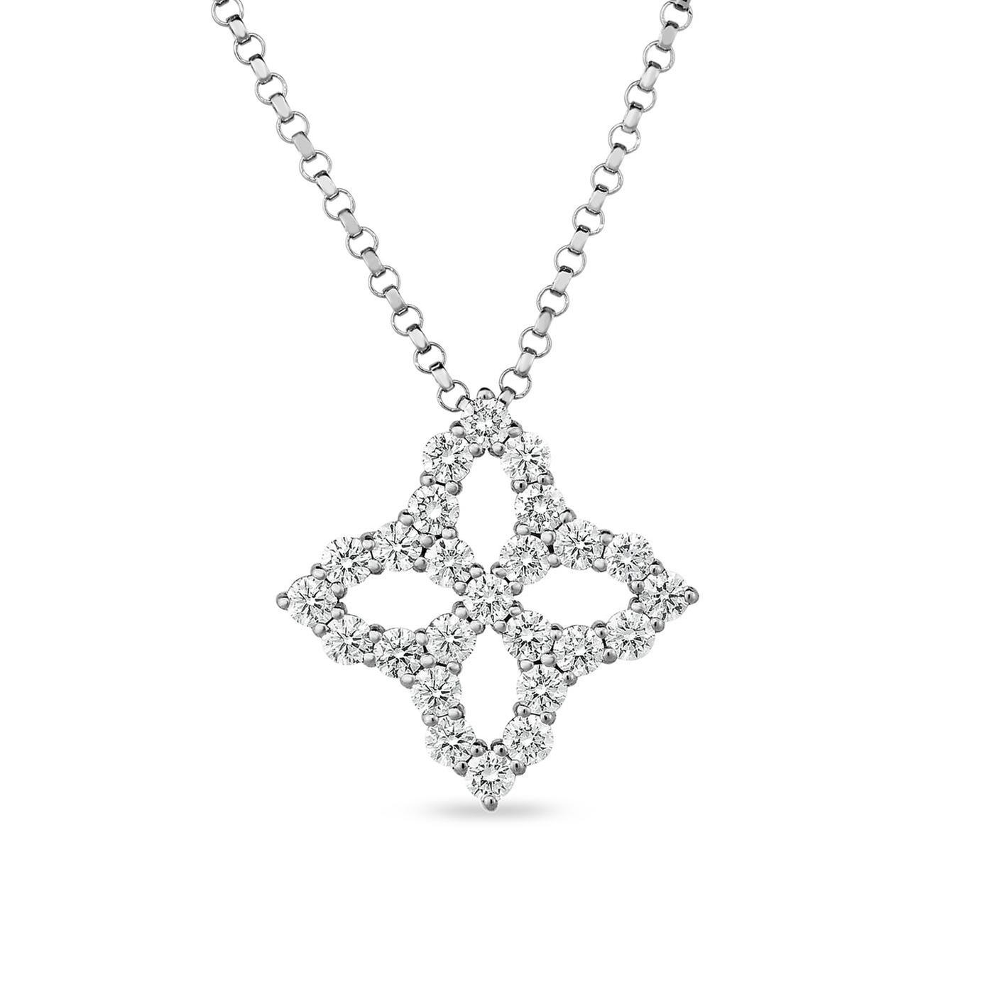Roberto Coin Princess Flower Medium White Gold Diamond Pendant 1/
