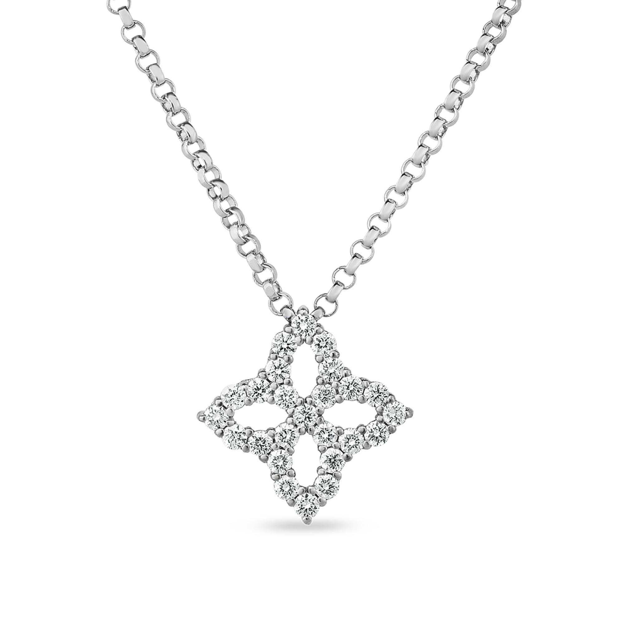 Roberto Coin Princess Flower Small White Gold Diamond Pendant 1/6