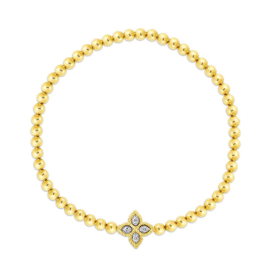 Roberto Coin Princess Flower Yellow Gold Small Diamond Accent Flower Stretch Bracelet -  7773044AJLBXP