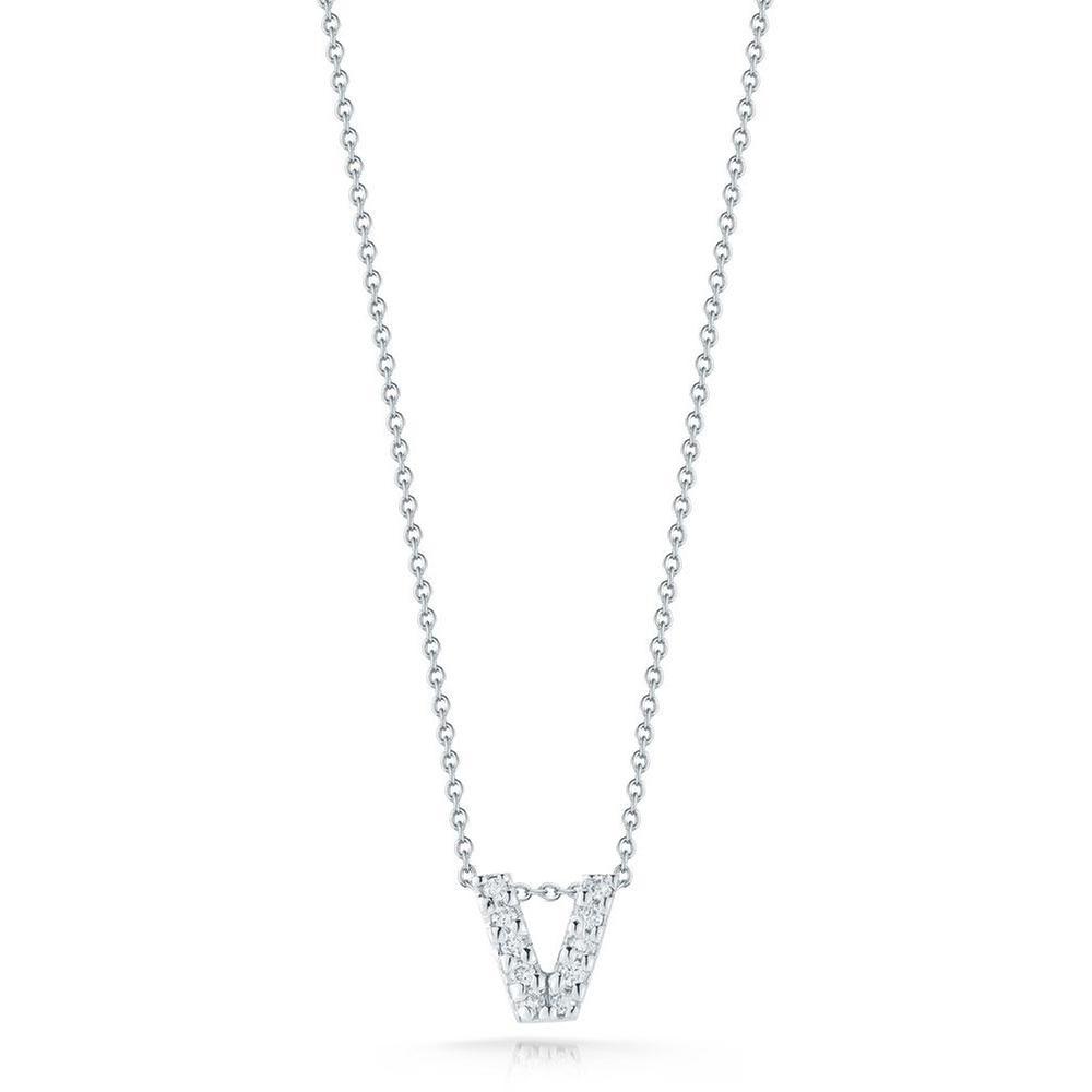 Roberto Coin Tiny Treasures Diamond Love Letter Initial V Necklac