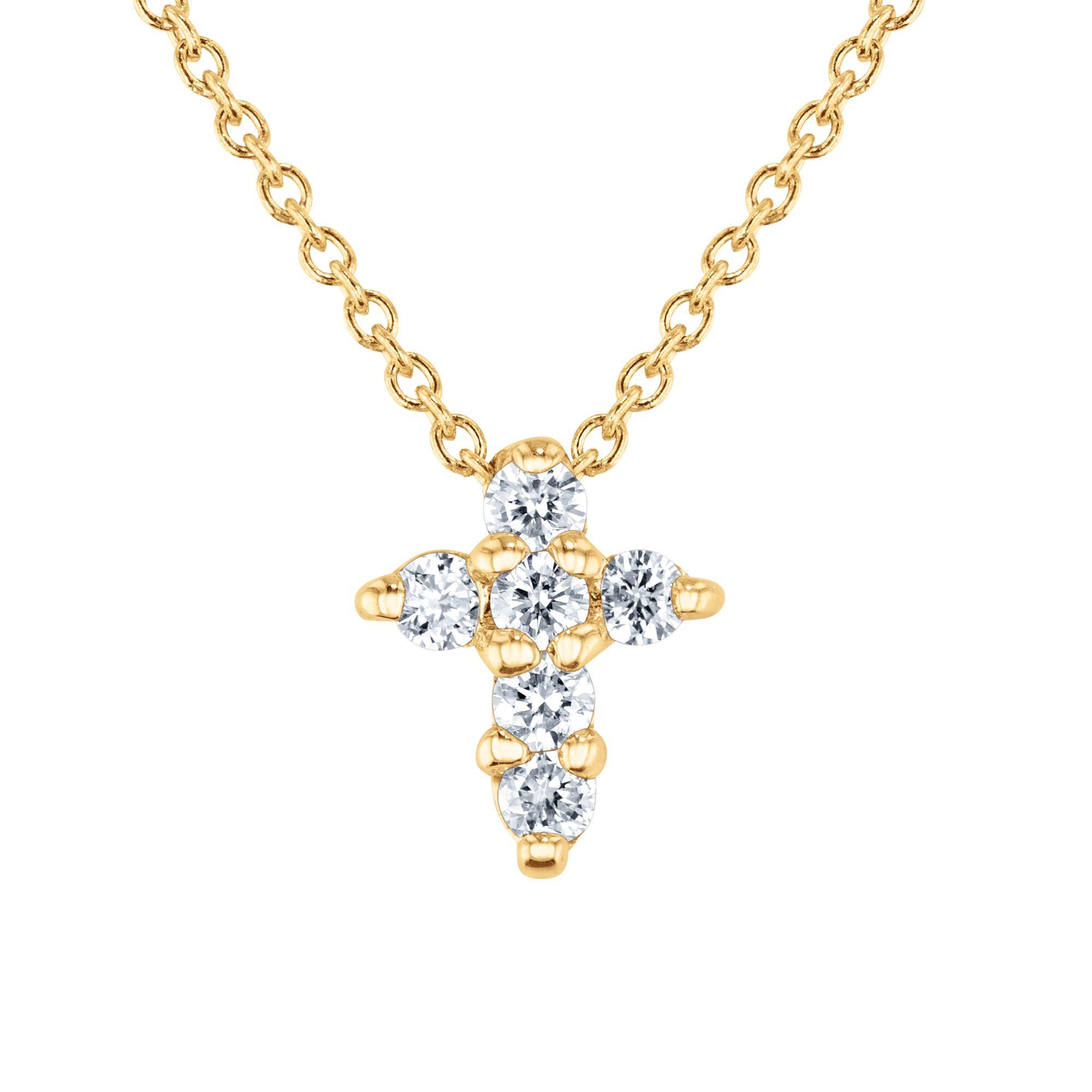 Roberto Coin Tiny Treasures Yellow Gold Diamond Cross Pendant 1/10ctw
