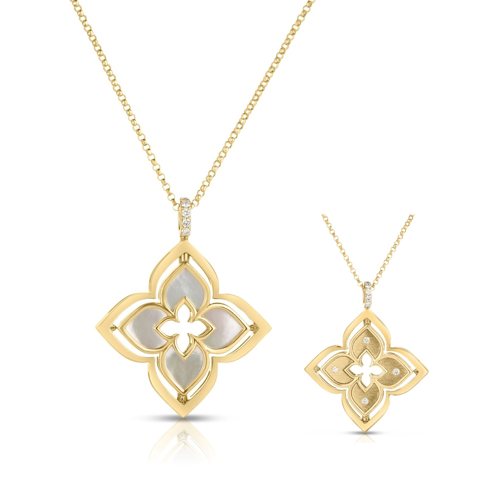 Roberto Coin  Venetian Princess Diamond and Mother of Pearl Yellow Gold Pendant Necklace