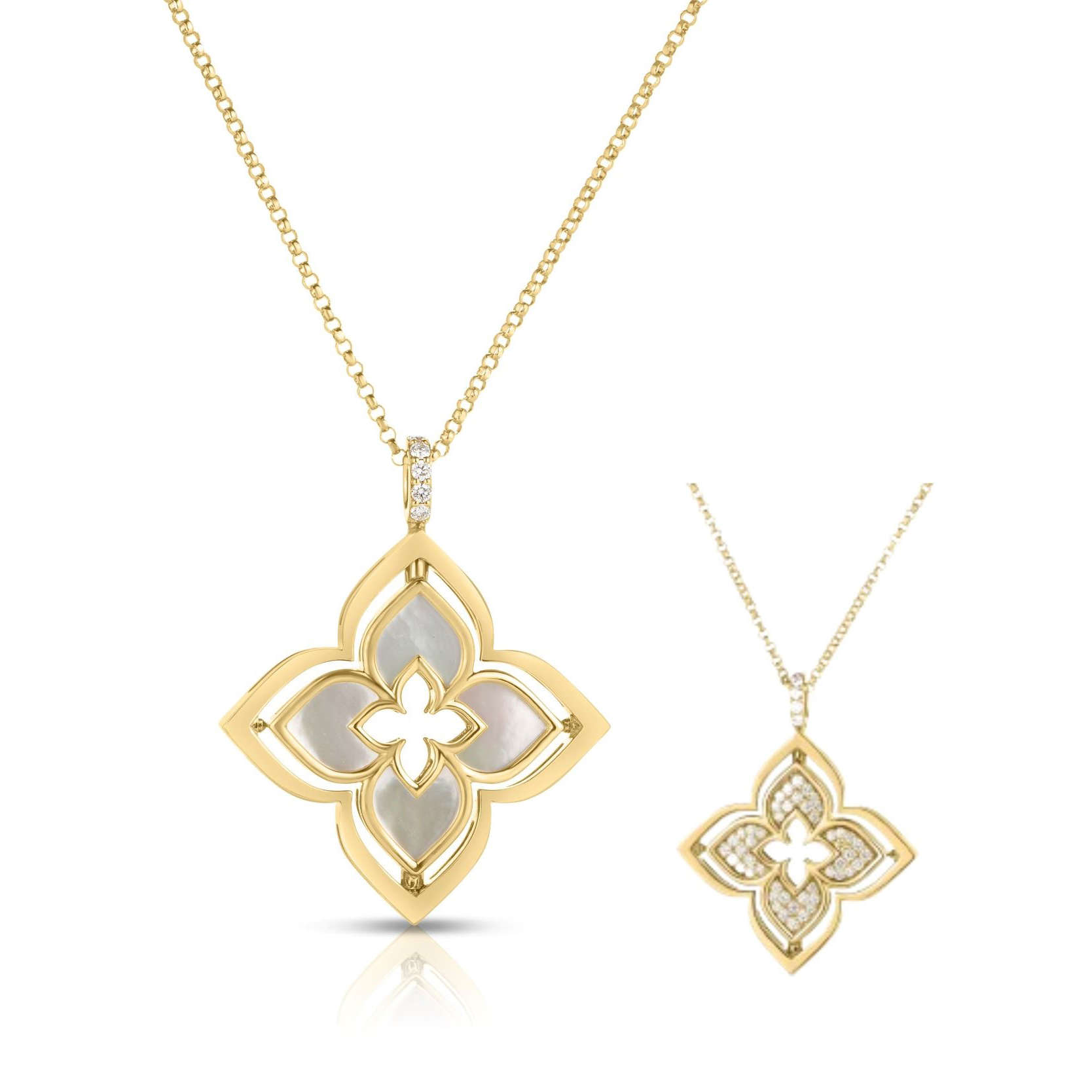 Roberto Coin  Venetian Princess Diamond and Mother of Pearl Yellow Gold Pendant Necklace