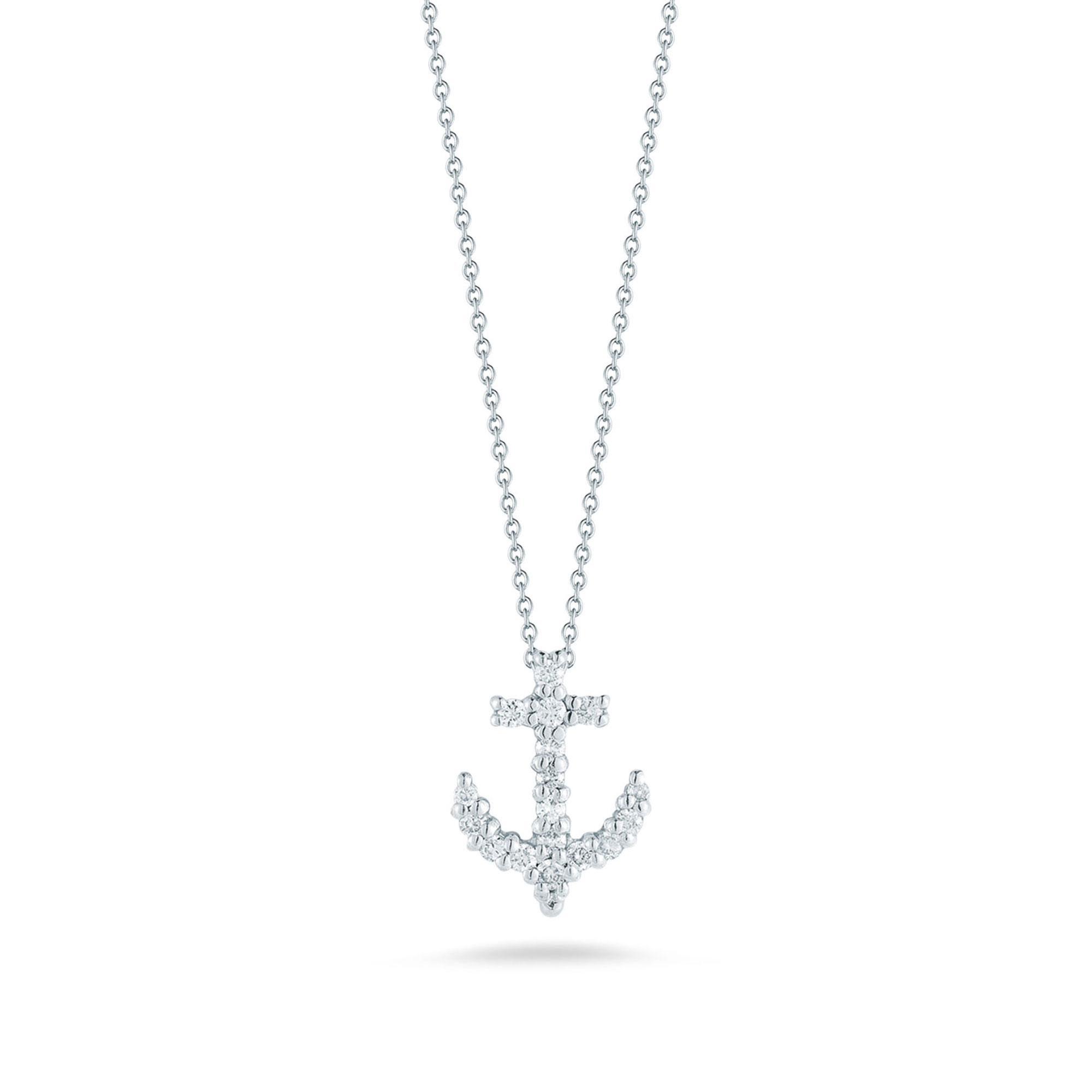Roberto Coin White Gold Tiny Treasures Diamond Anchor Necklace 1/6ctw
